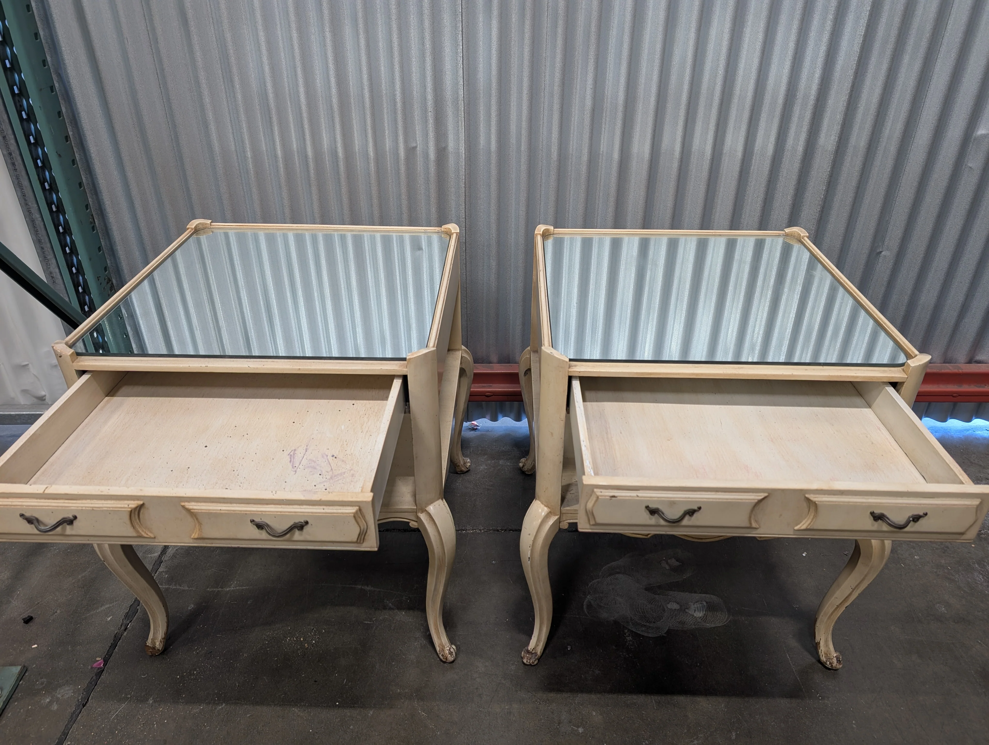 Pair of Vintage French Provincial Style Mirrored Top Side Table with Drawers - Image 5