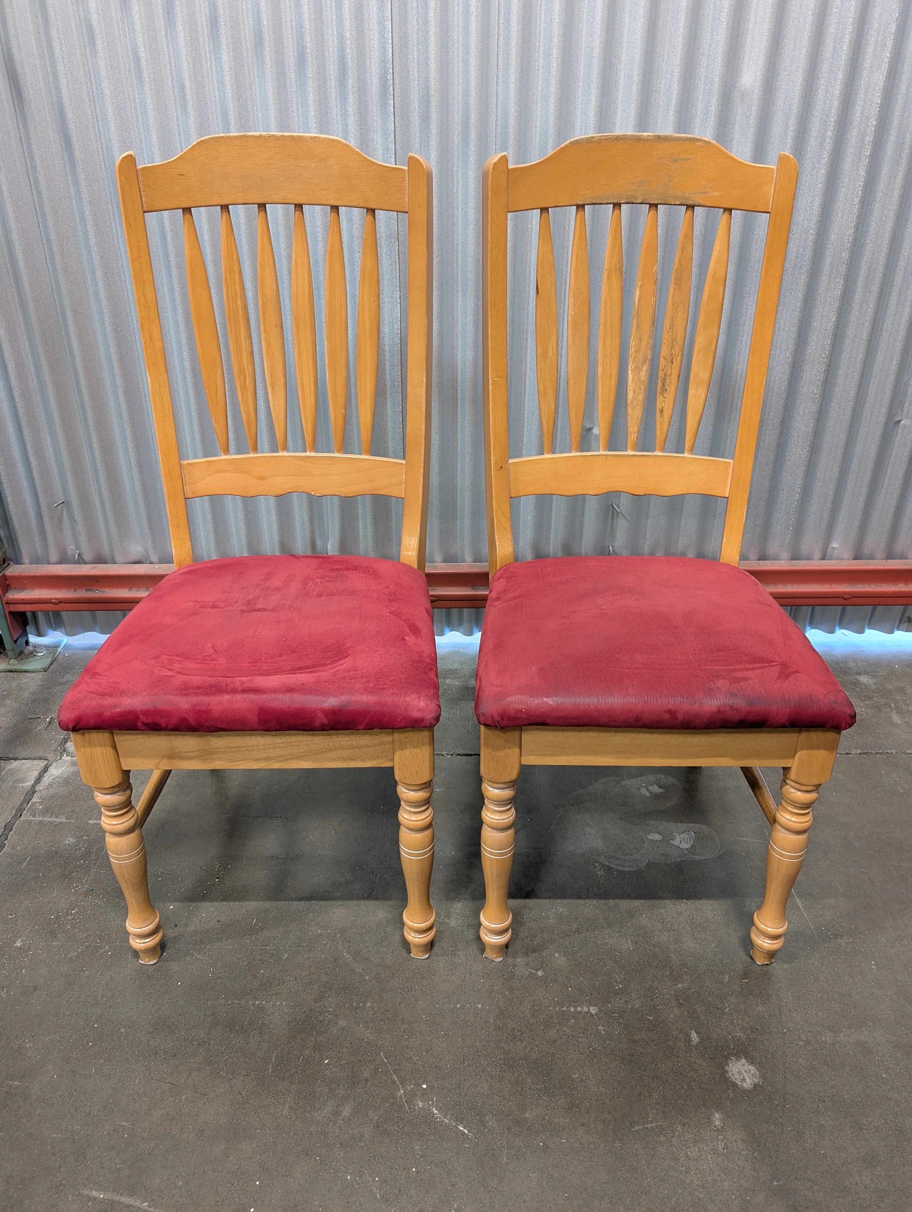 Pair of Classic Wooden Spindle Back Chair with Red Upholstered Seat - Image 2