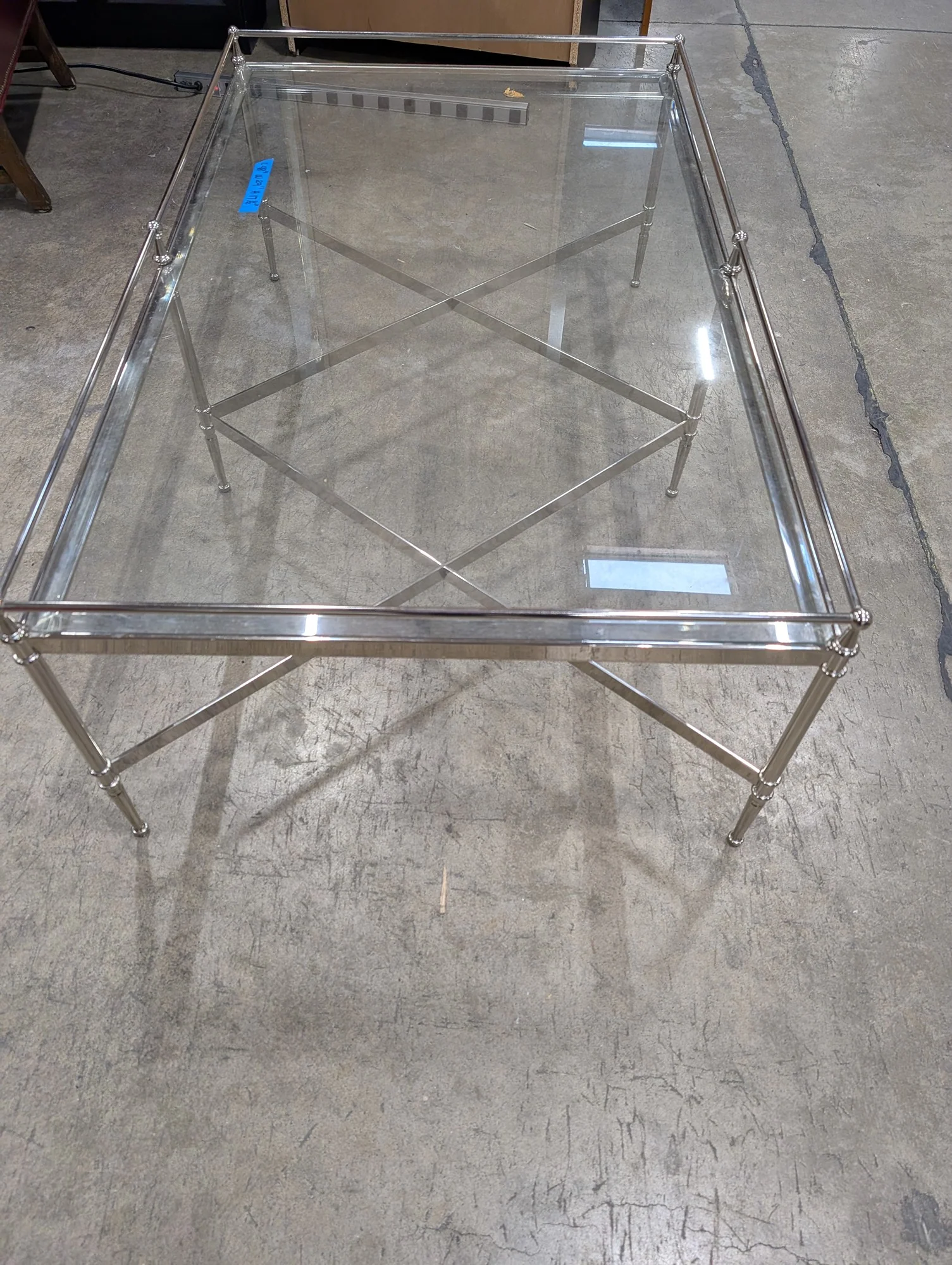Contemporary Silver-Tone Metal and Glass Rectangular Coffee Table - Image 3