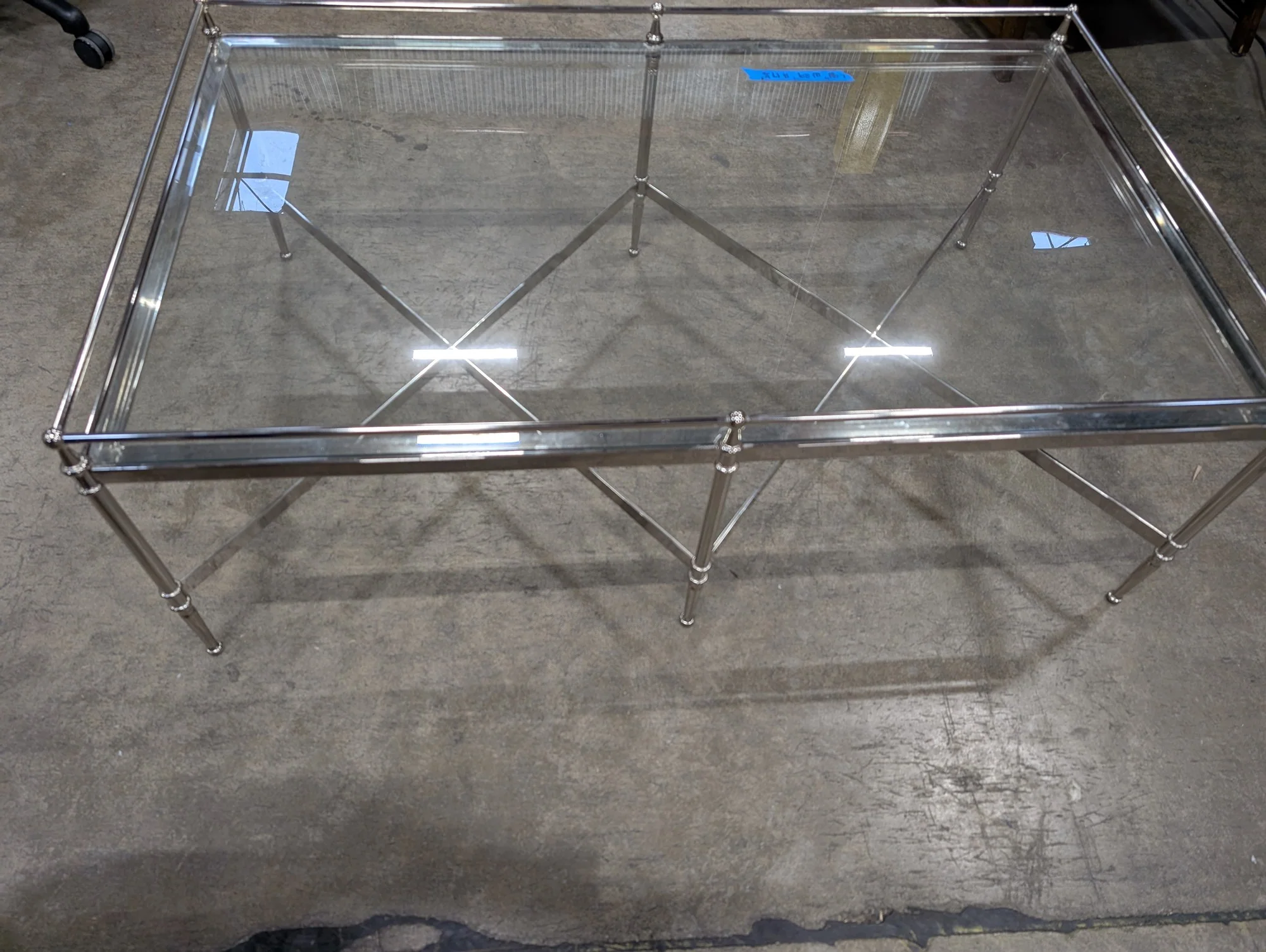 Contemporary Silver-Tone Metal and Glass Rectangular Coffee Table - Image 4