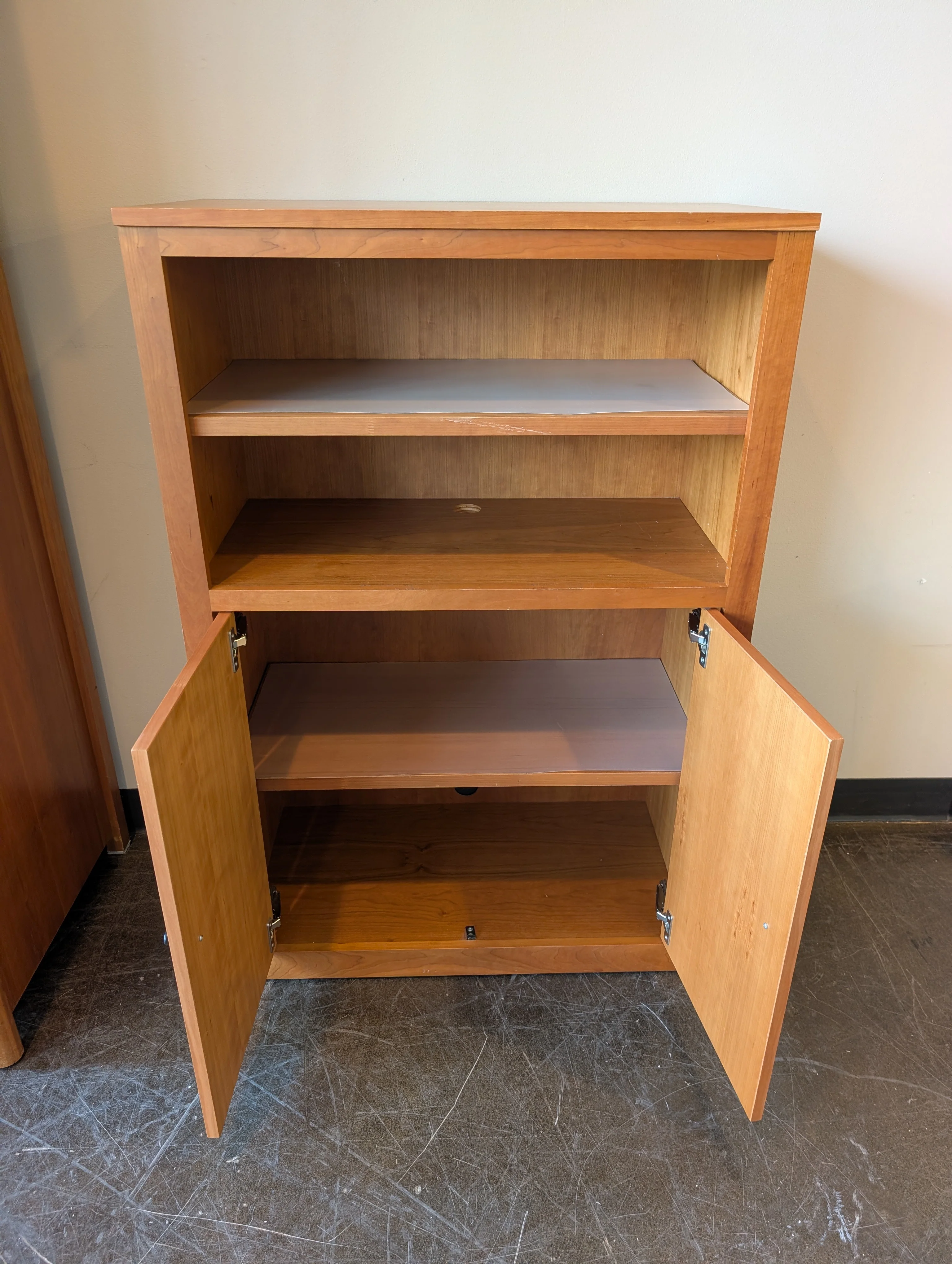 Medium Tone Wood Office Storage Cabinet with Shelves - Image 2
