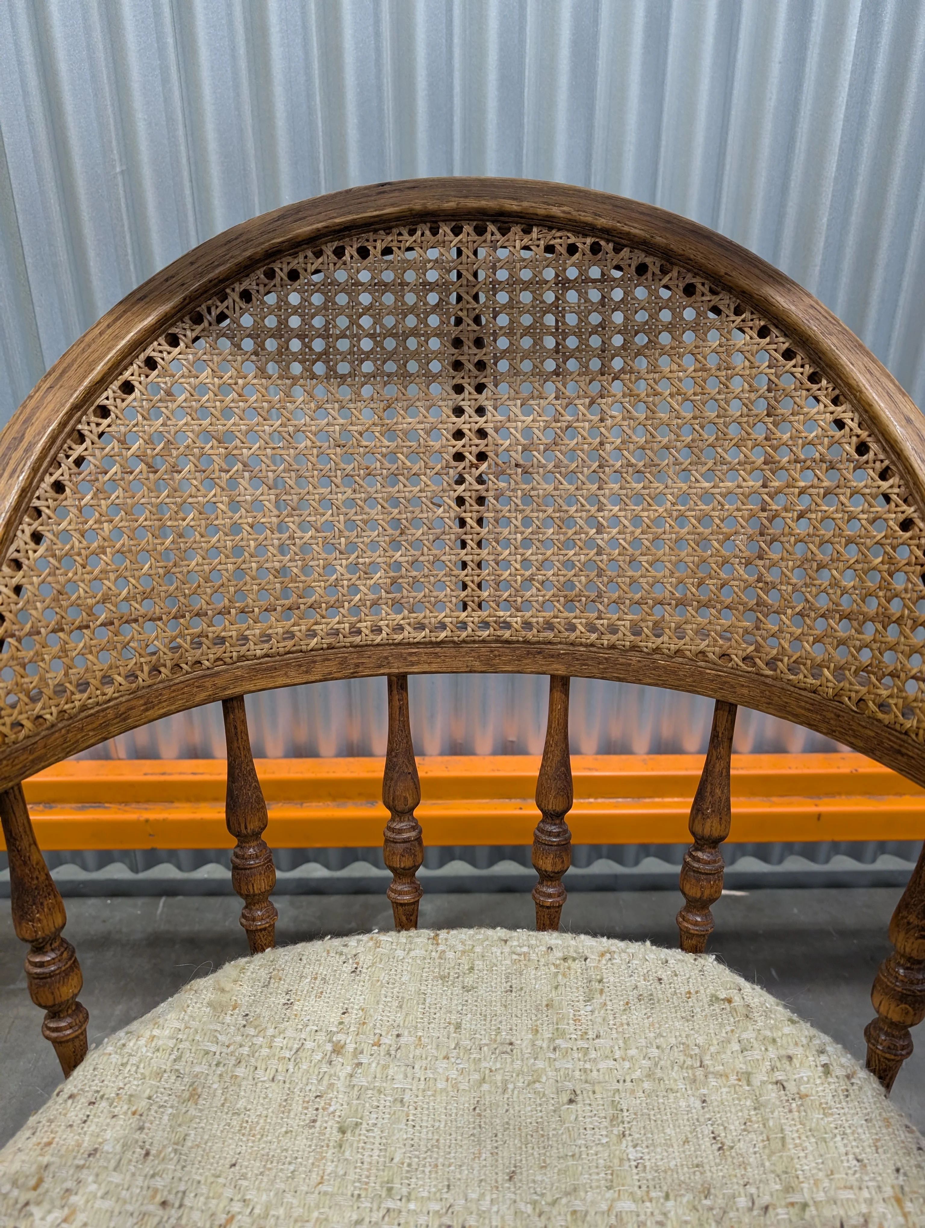 Traditional Wood Cane Swivel Desk Chair with Textured Upholstery - Image 6