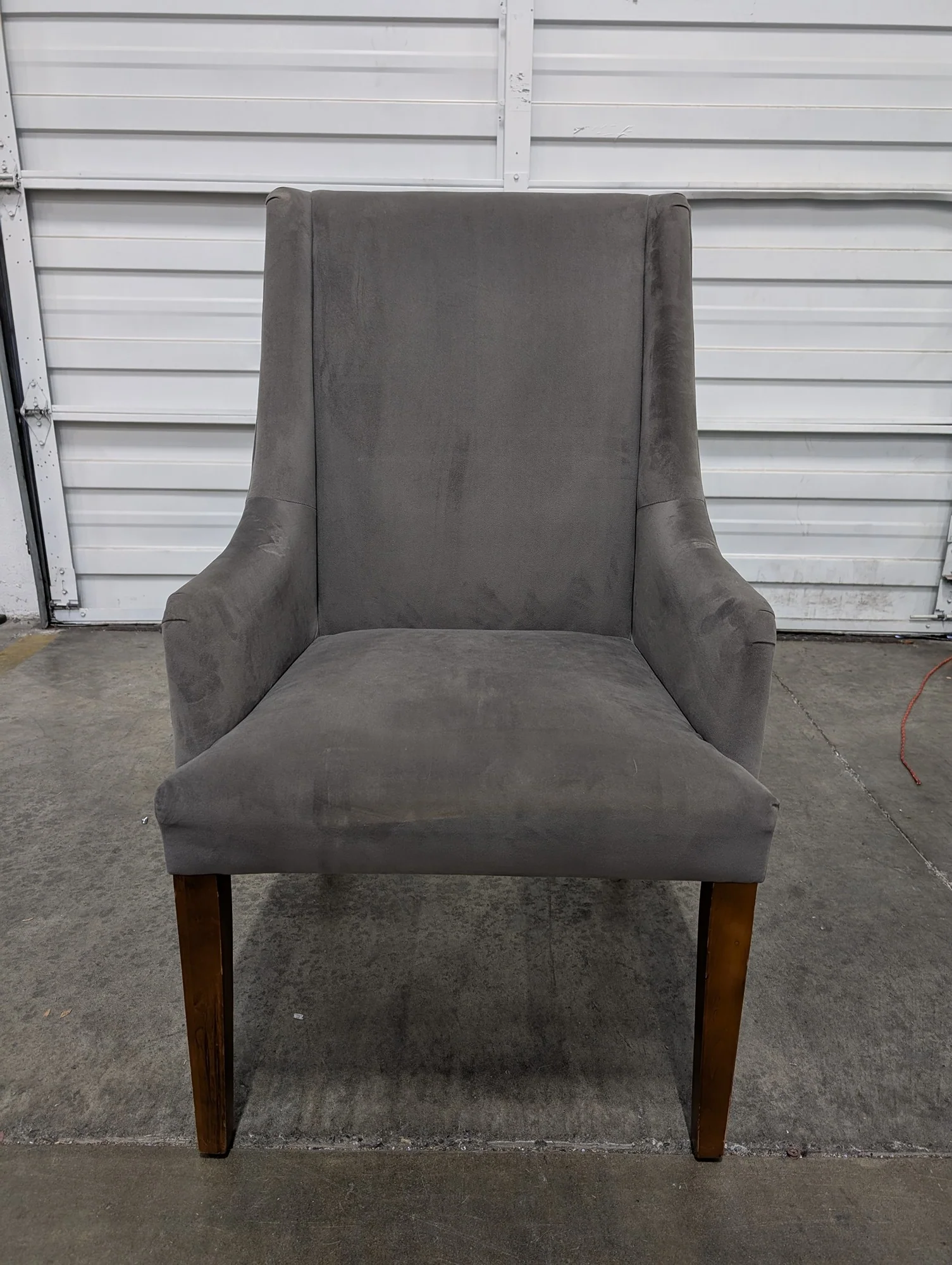 WORLD MARKET Grey Upholstered Accent Armchair with Tapered Wood Legs - Image 2