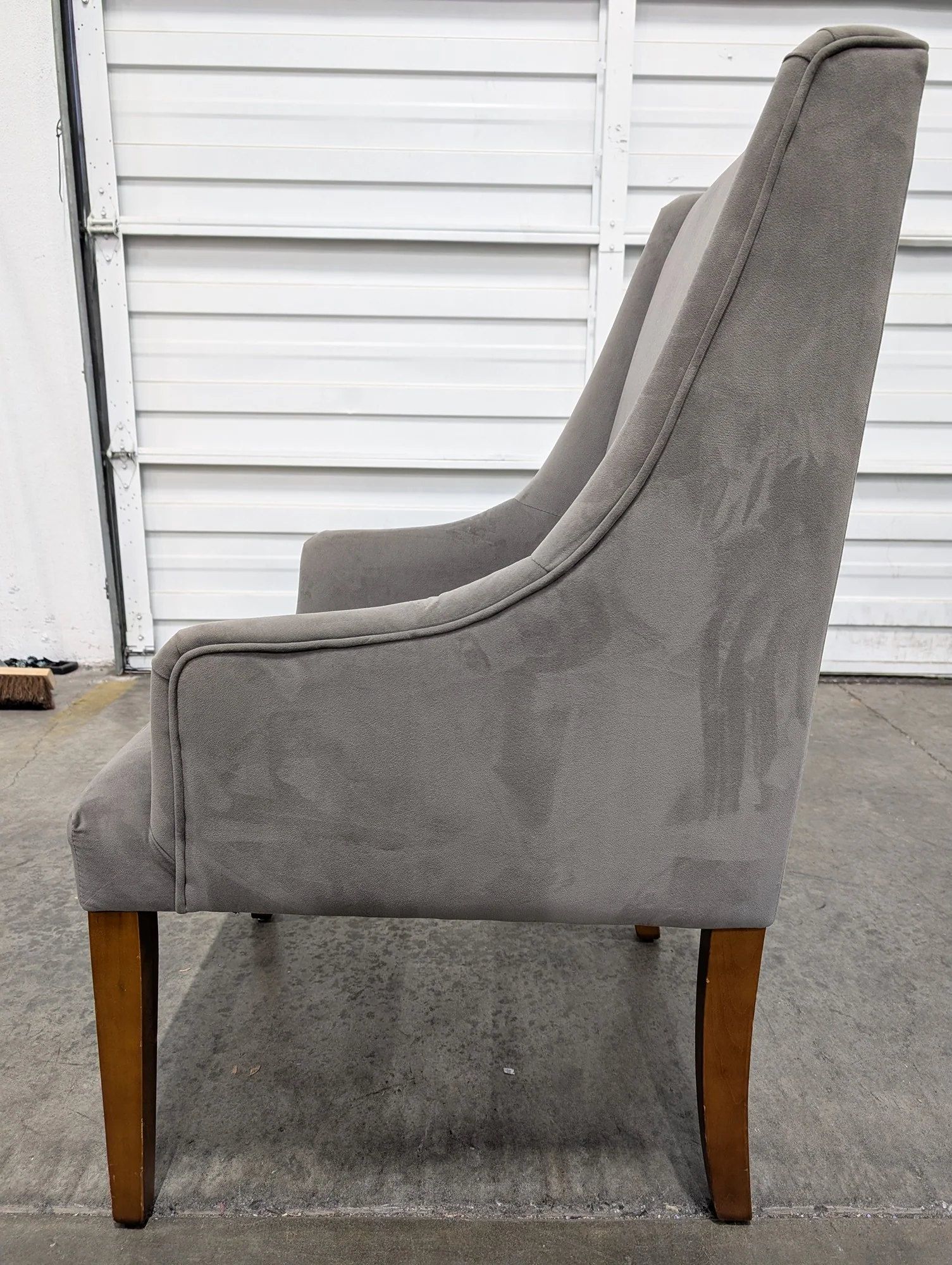 WORLD MARKET Grey Upholstered Accent Armchair with Tapered Wood Legs - Image 3