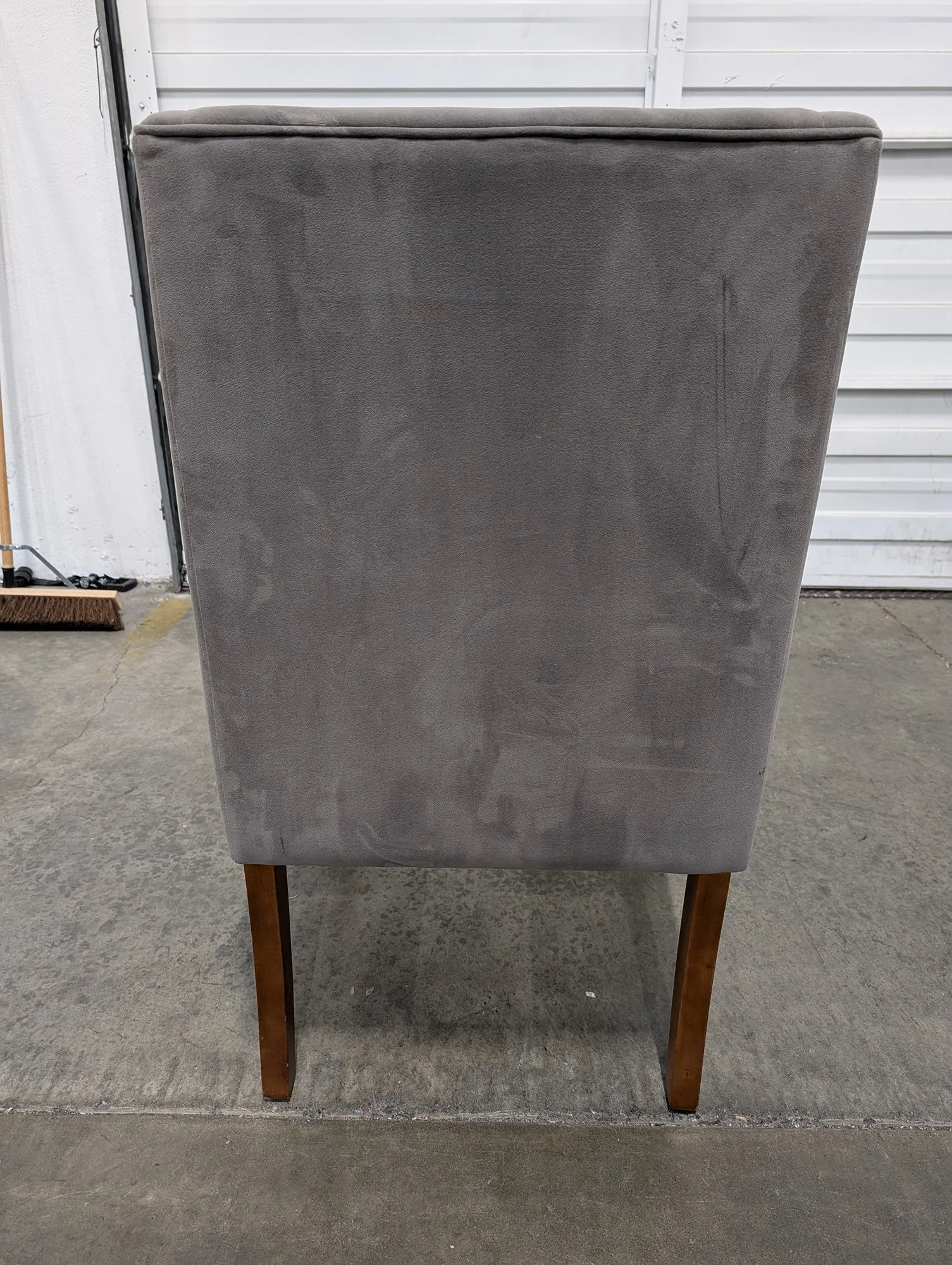 WORLD MARKET Grey Upholstered Accent Armchair with Tapered Wood Legs - Image 4