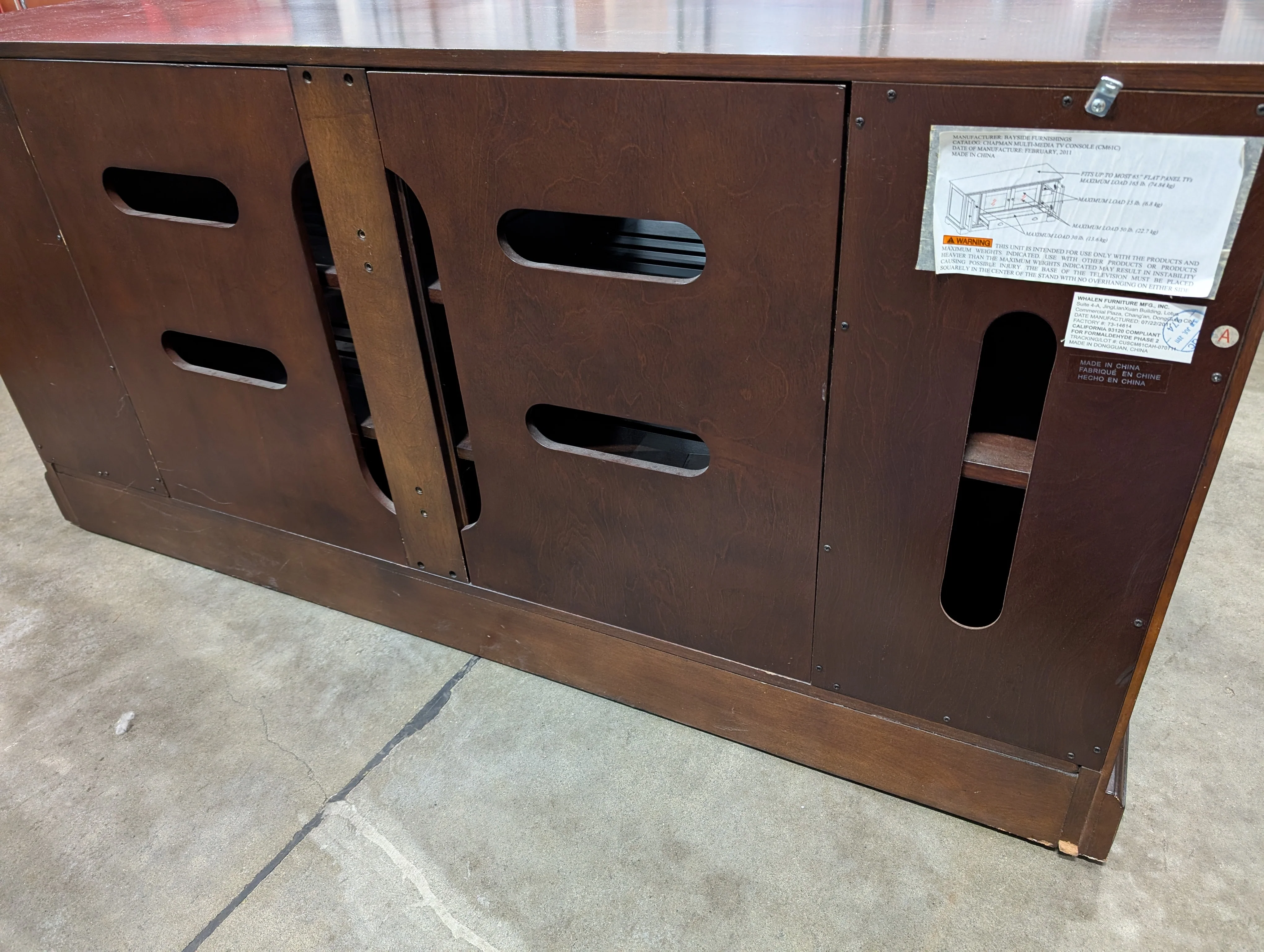 Rich Brown Bayside Furnishings Wood Media Console with Glass Doors - Image 10