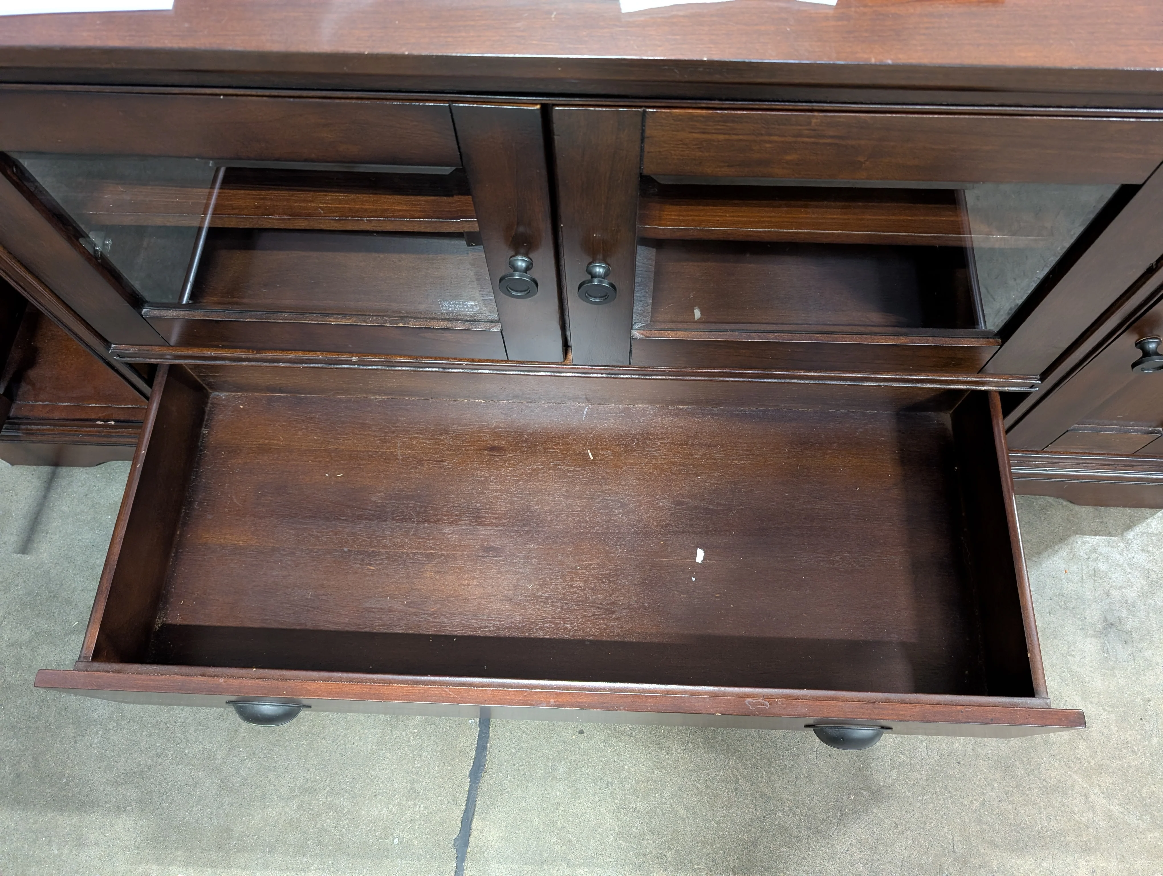 Rich Brown Bayside Furnishings Wood Media Console with Glass Doors - Image 5
