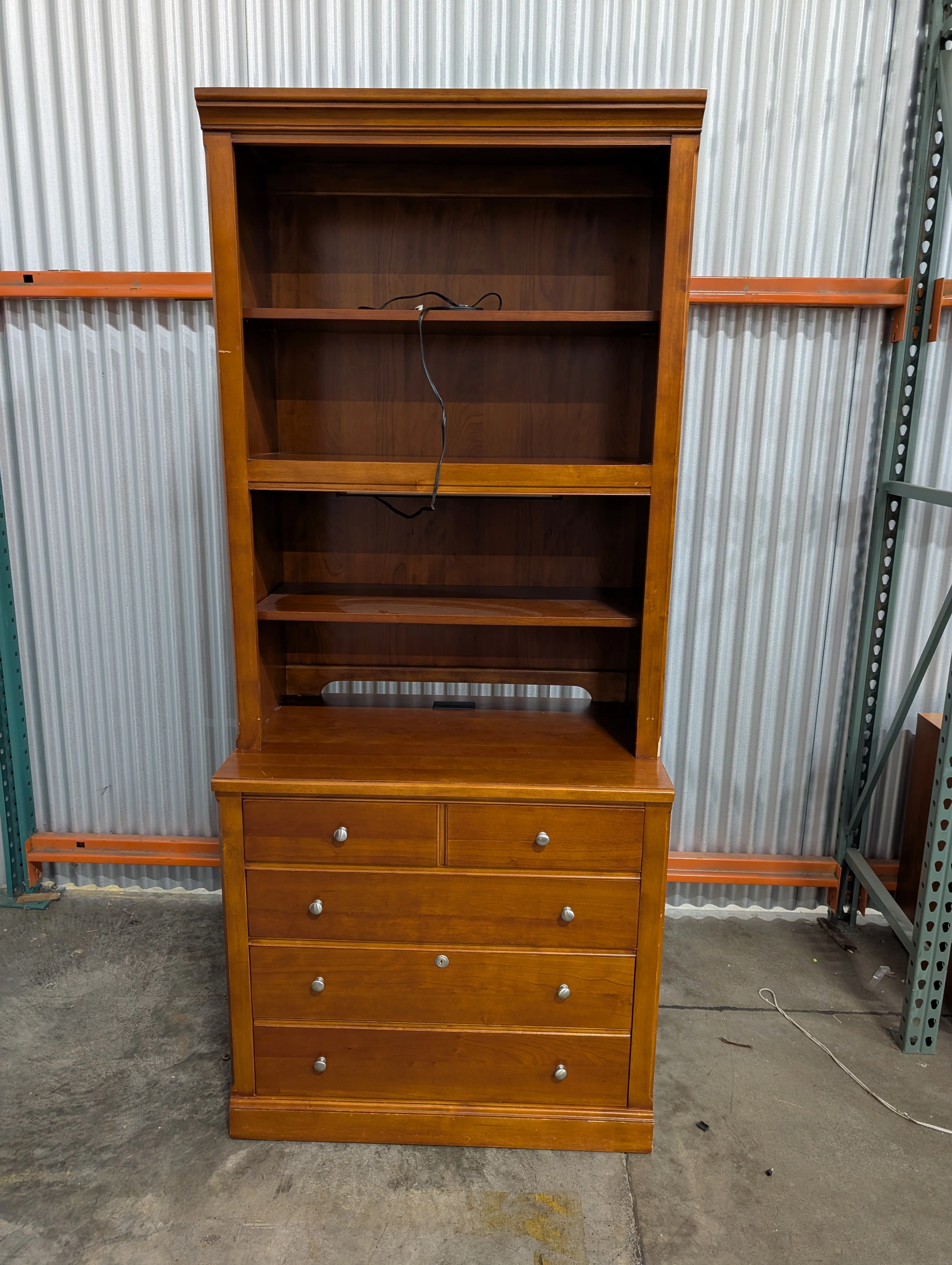 Thomasville Classic Wooden Bookcase Hutch with Four-Drawer Base - Image 2