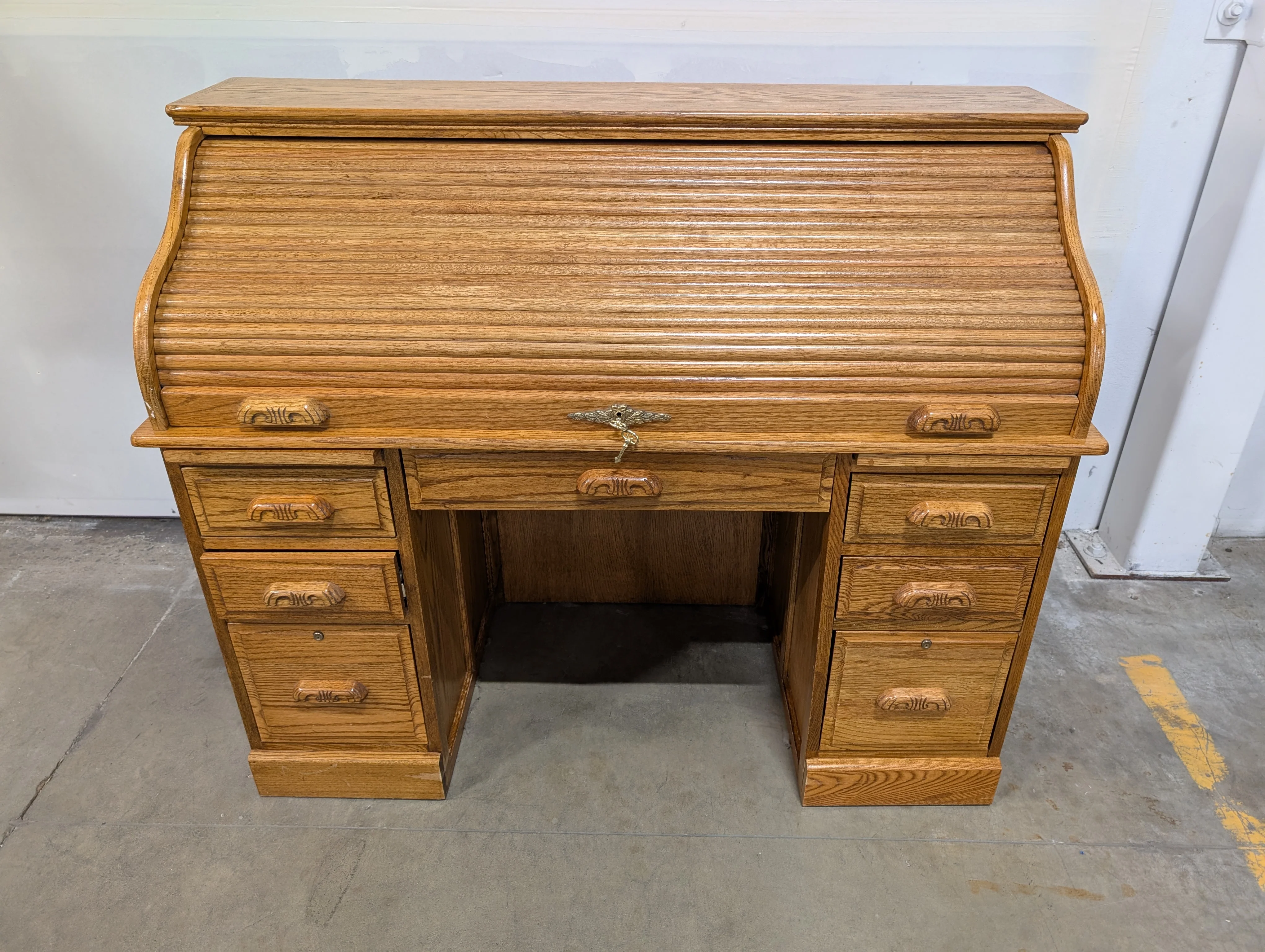 Classic Wood Roll-Top Secretary Desk with Drawers - Image 2