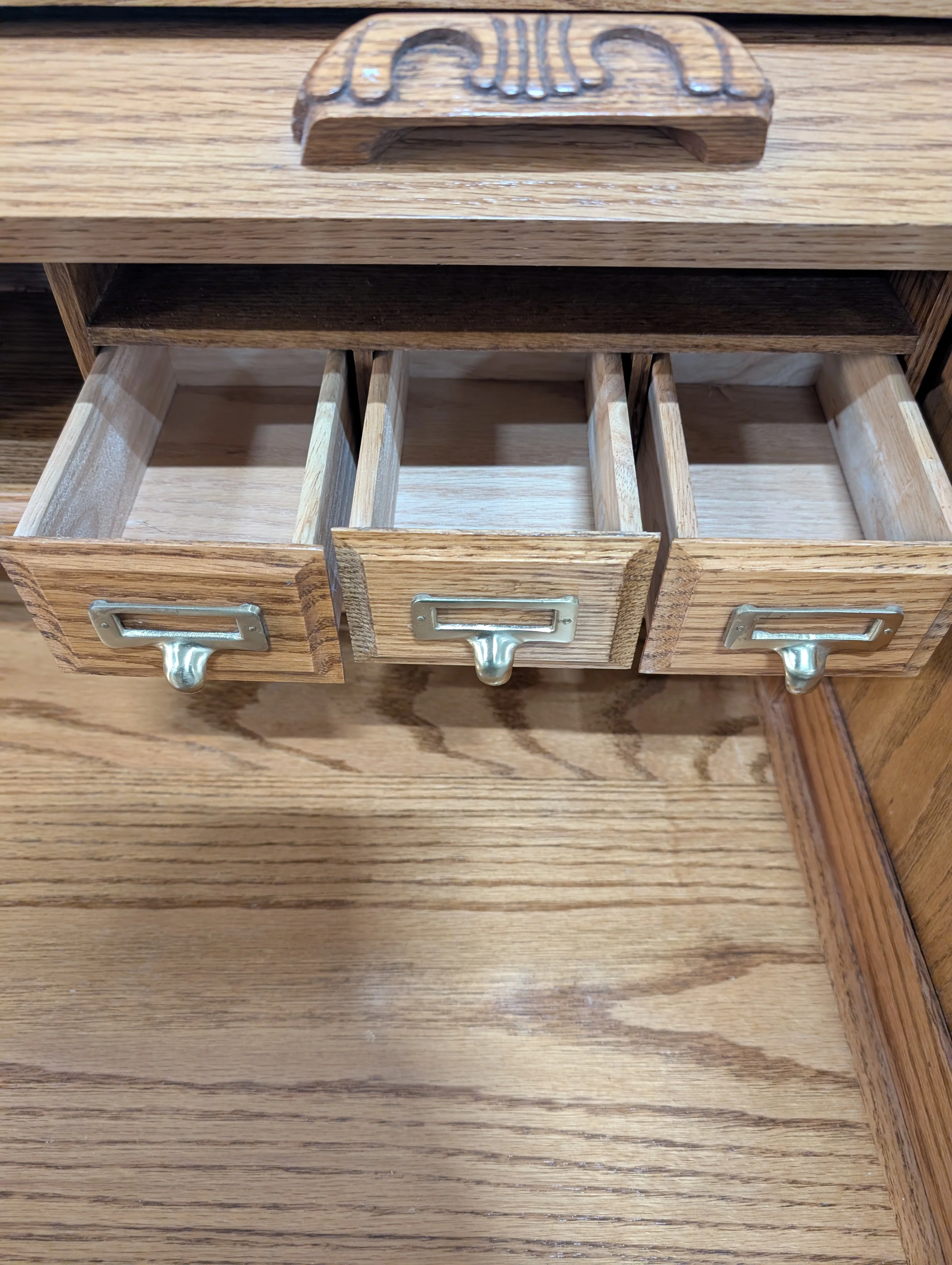 Classic Wood Roll-Top Secretary Desk with Drawers - Image 4