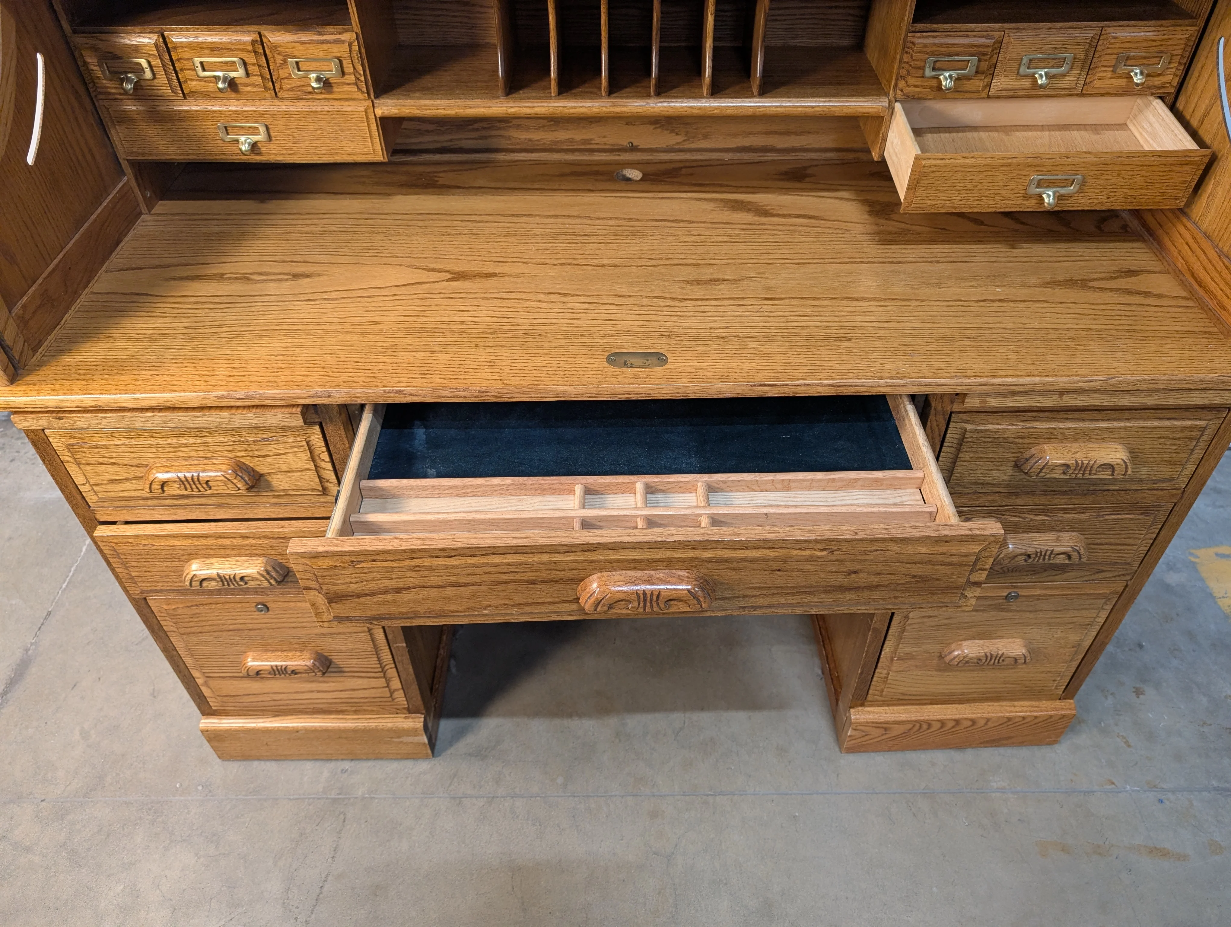 Classic Wood Roll-Top Secretary Desk with Drawers - Image 5