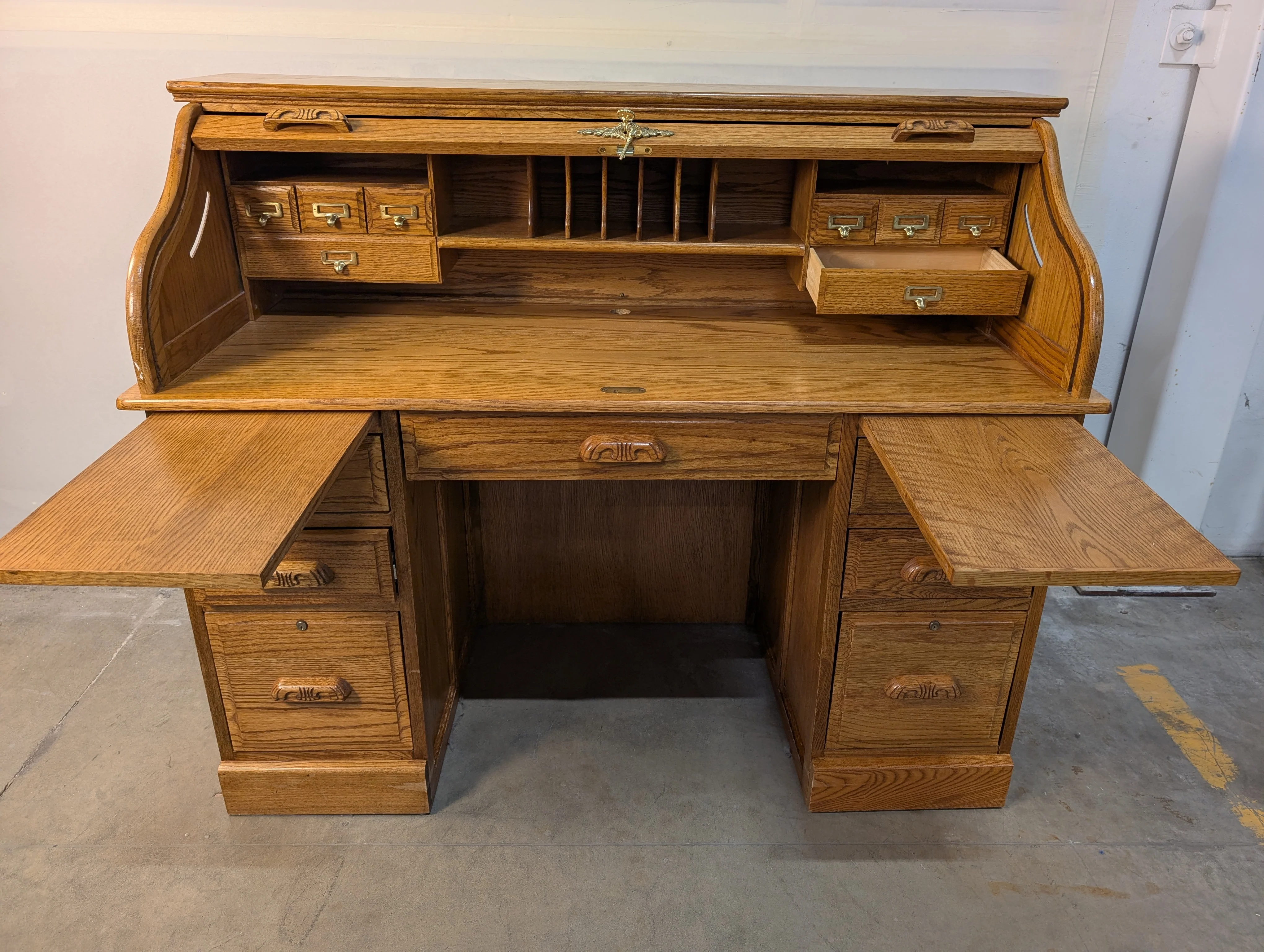Classic Wood Roll-Top Secretary Desk with Drawers - Image 7