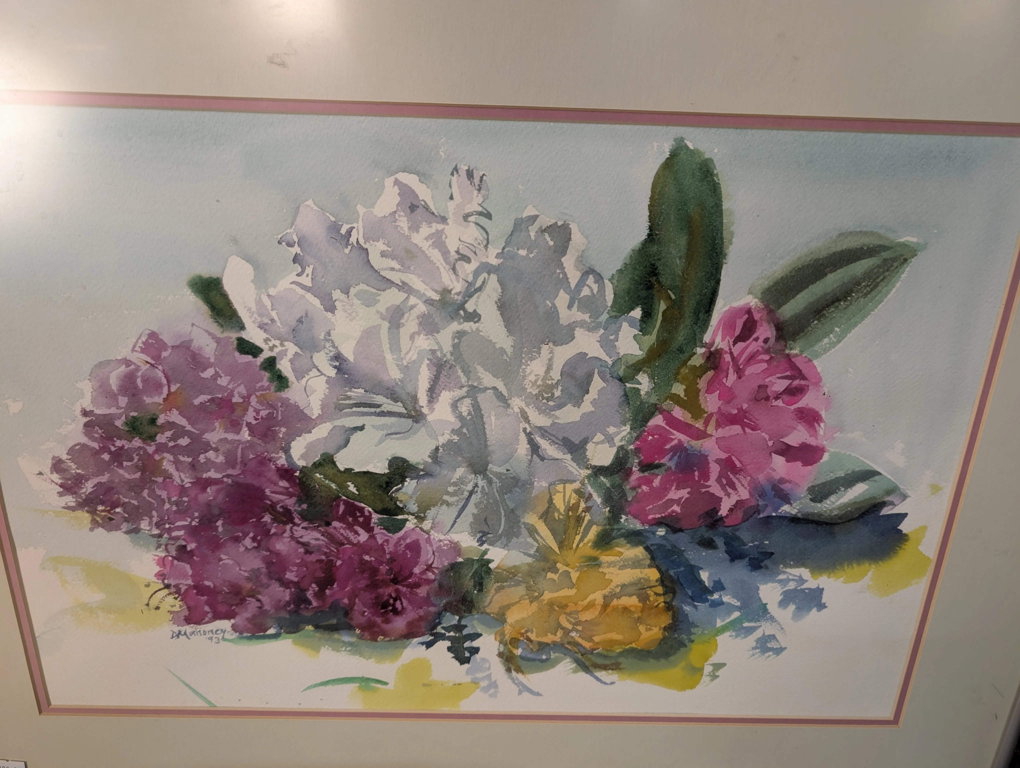 D. Warner Signed Floral Watercolor Painting with Silver Frame - Image 3