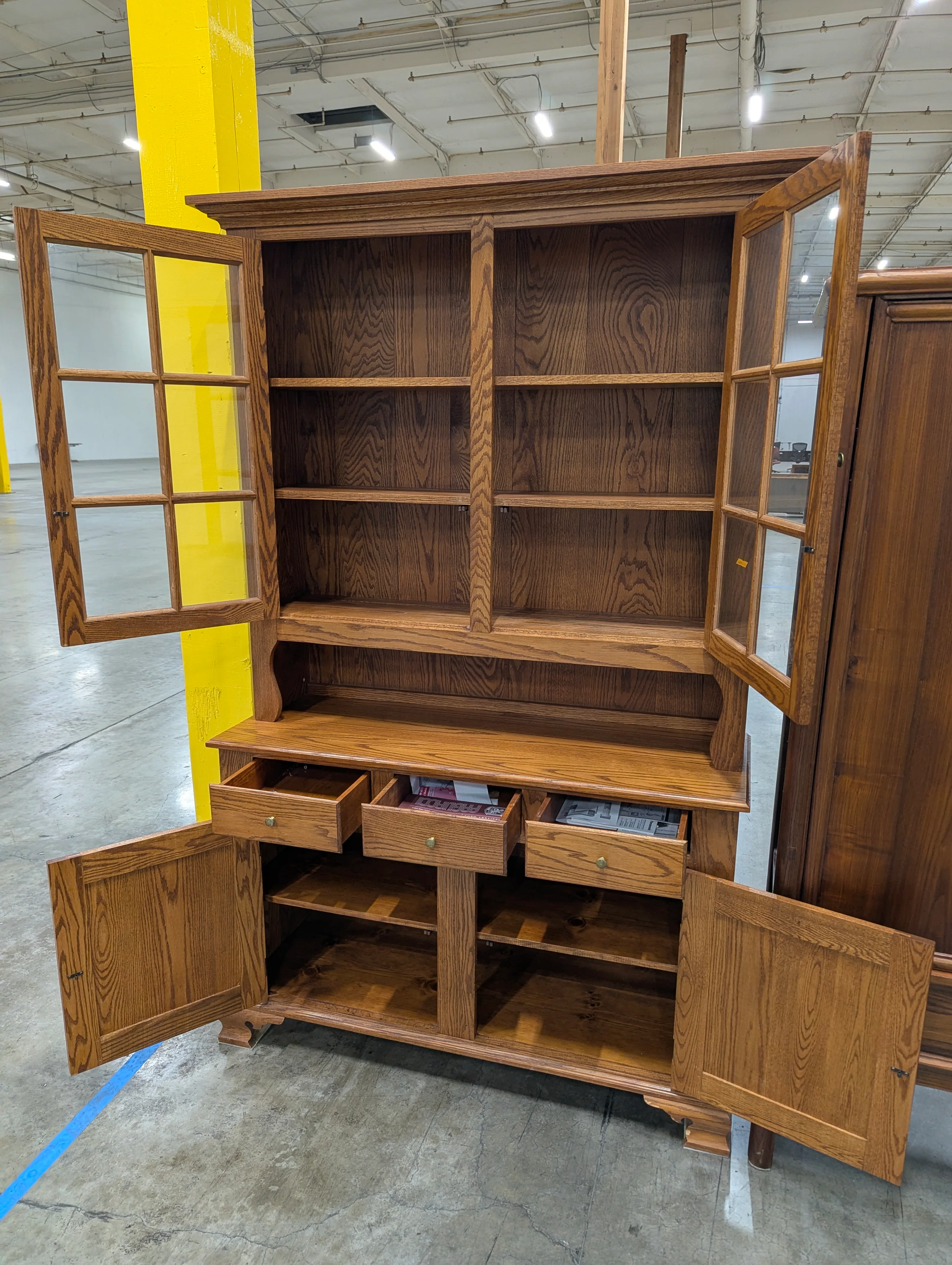 Sturdy Hardwood Display Hutch with Glass Paned Doors - Image 3