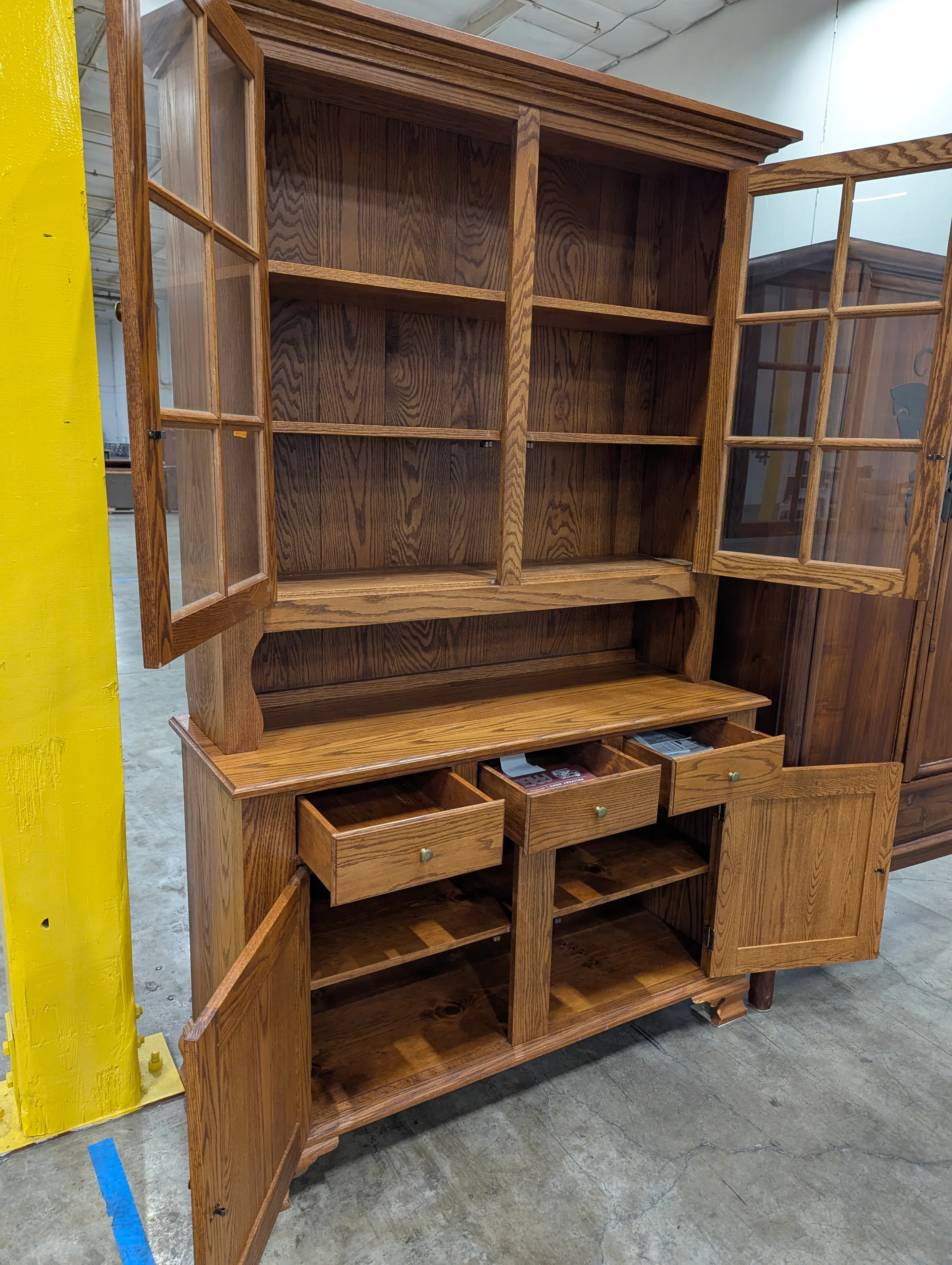 Sturdy Hardwood Display Hutch with Glass Paned Doors - Image 4