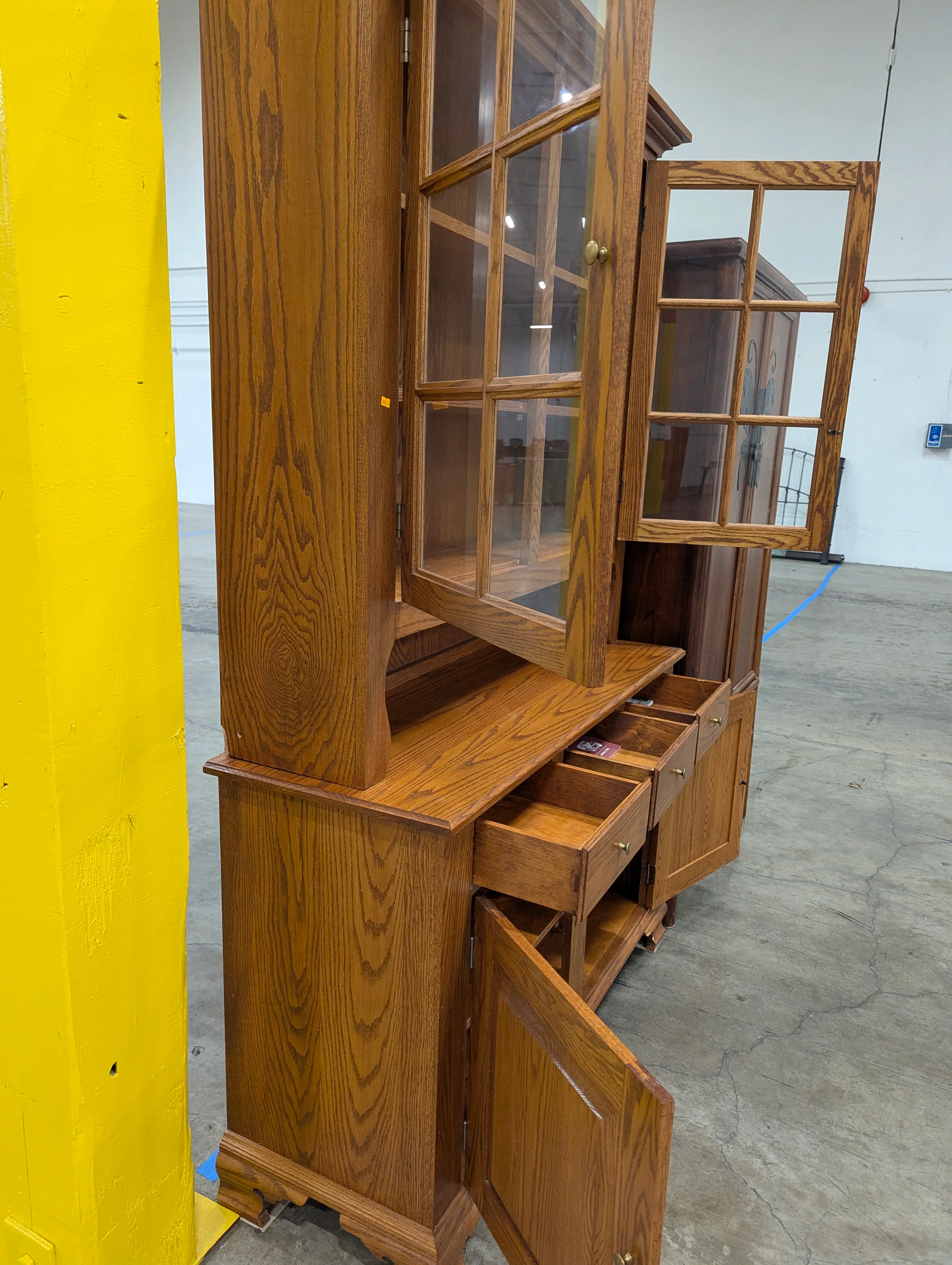 Sturdy Hardwood Display Hutch with Glass Paned Doors - Image 5