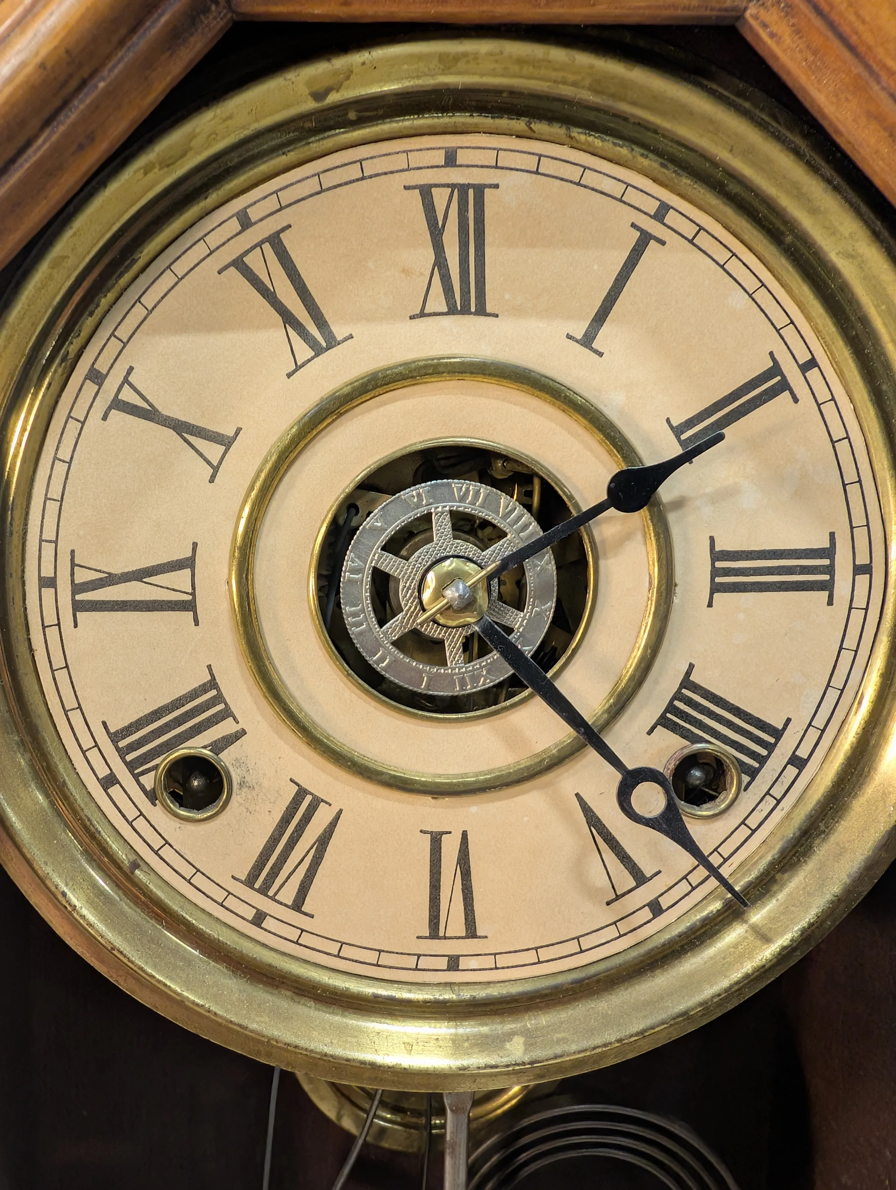 Vintage Carved Wood Mantel Clock with Pendulum and Thermometer - Image 5