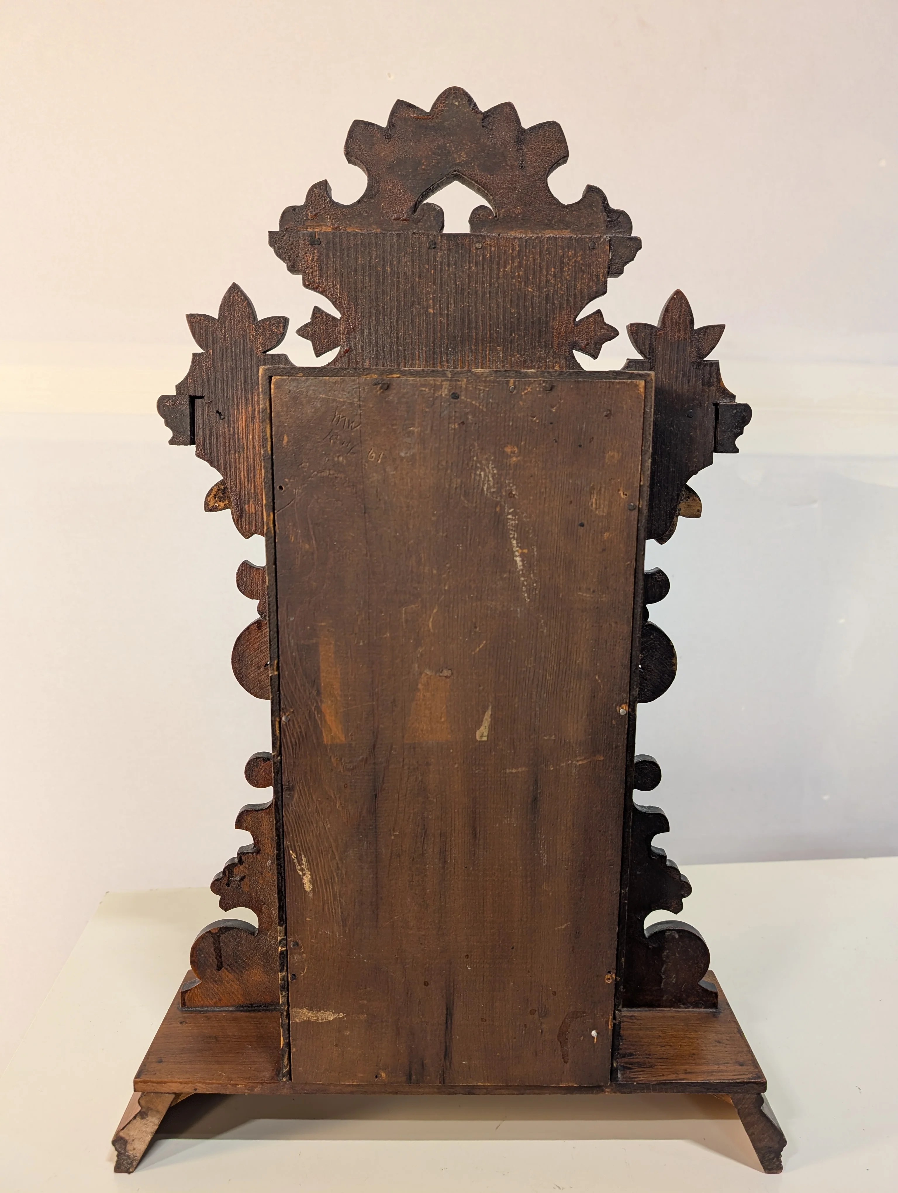 Vintage Carved Wood Mantel Clock with Pendulum and Thermometer - Image 6