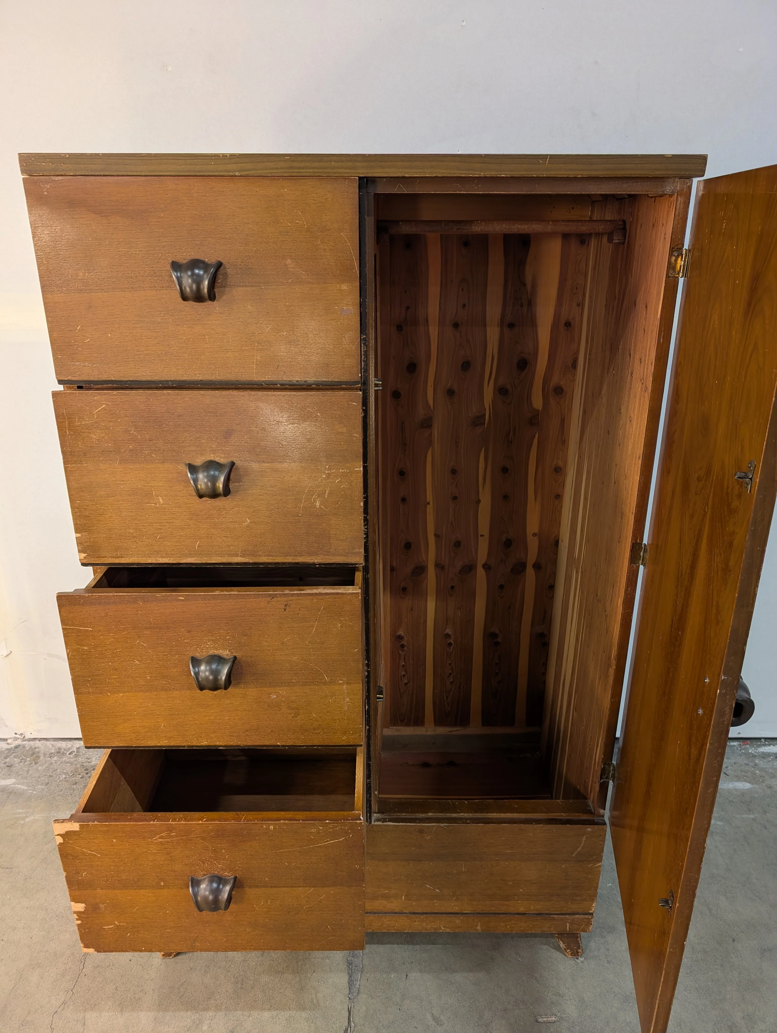 Vintage Wooden Storage Cabinet with Drawers and Door - Image 2