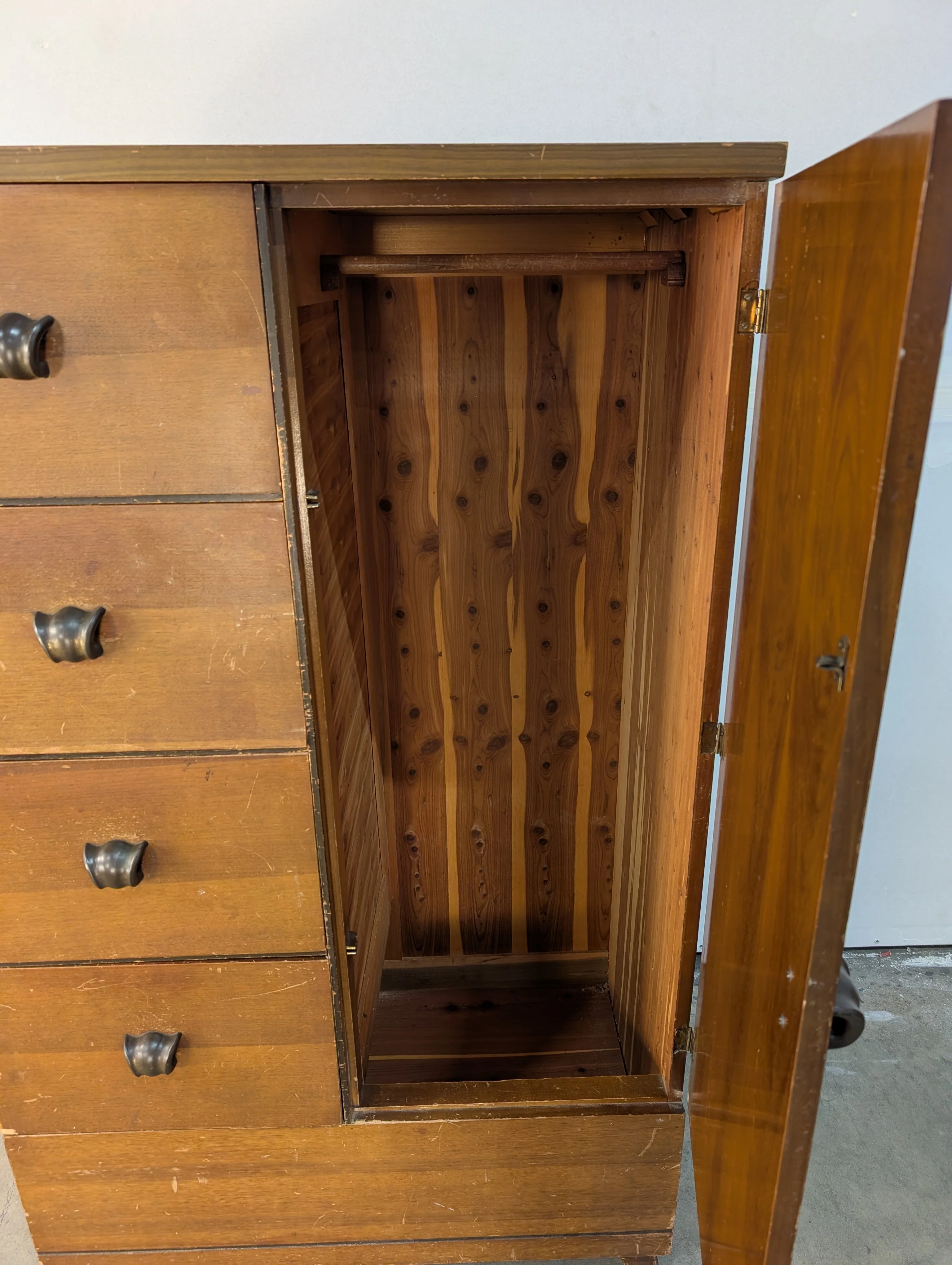 Vintage Wooden Storage Cabinet with Drawers and Door - Image 3