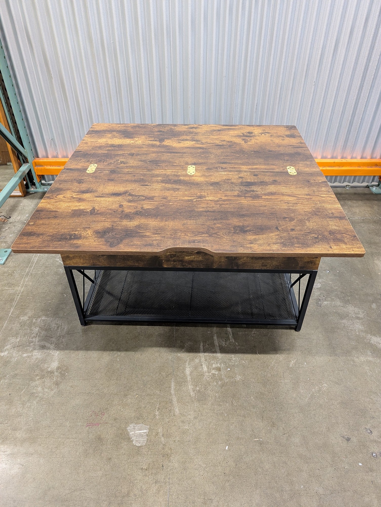 Industrial Style Lift-Top Coffee Table with Storage and Mesh Shelf - Image 2