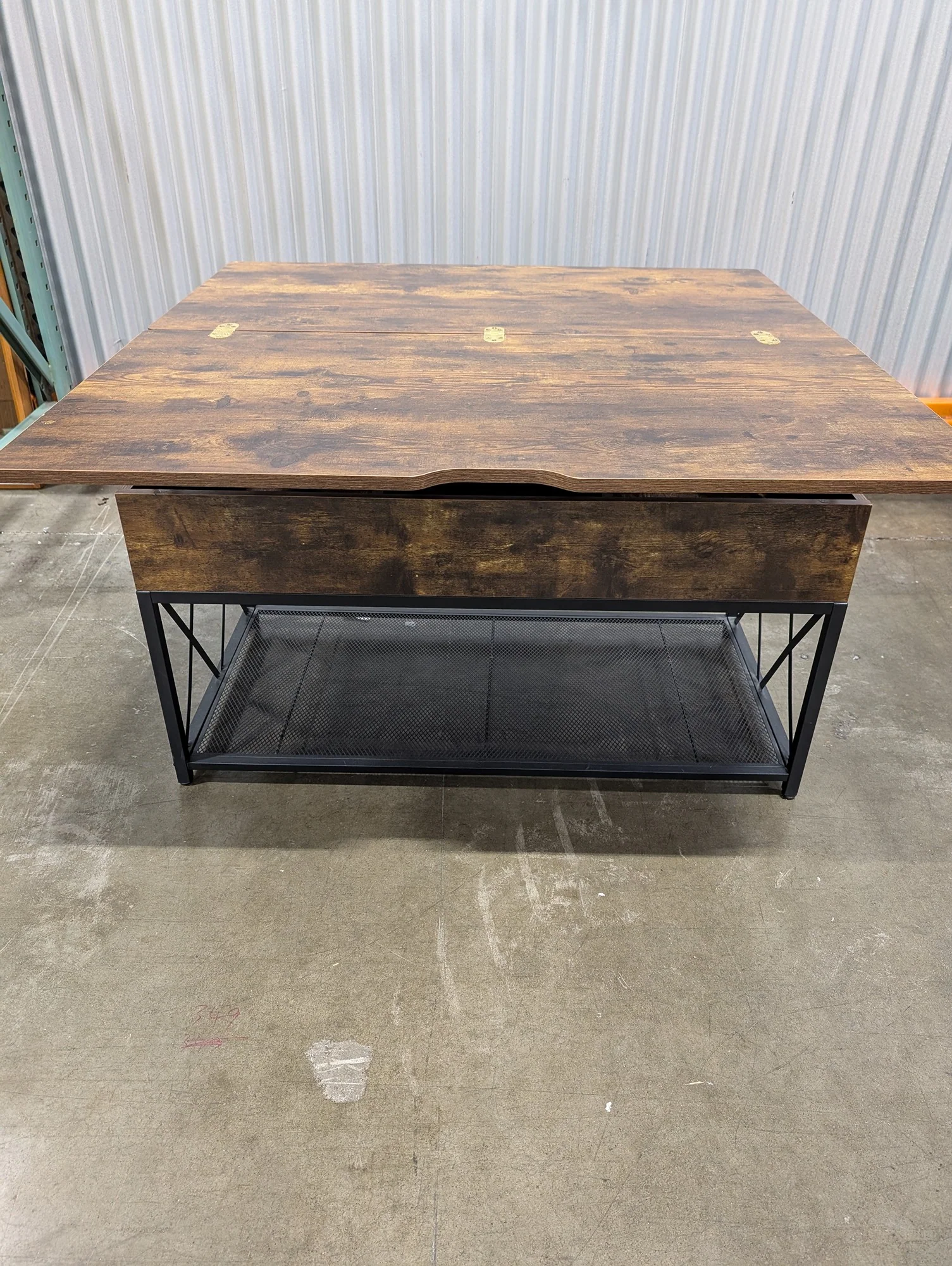 Industrial Style Lift-Top Coffee Table with Storage and Mesh Shelf - Image 3