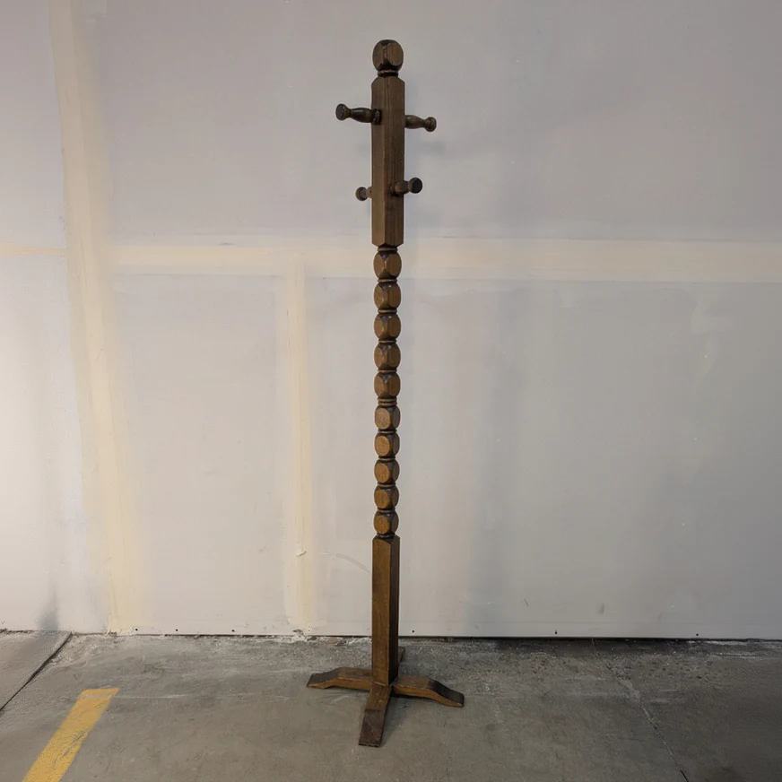 Vintage Turned Hardwood Coat Rack Hall Tree