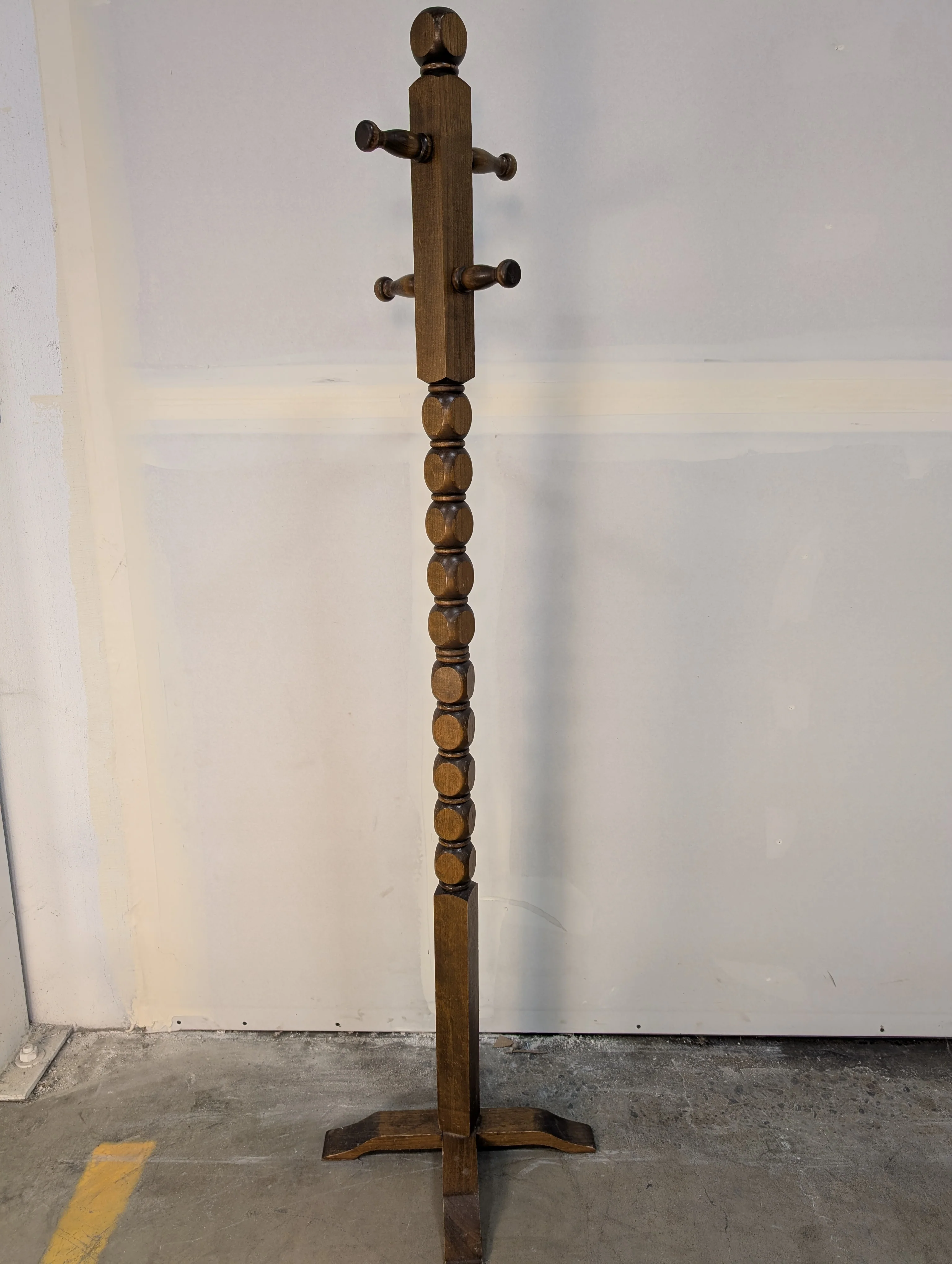 Vintage Turned Hardwood Coat Rack Hall Tree - Image 2