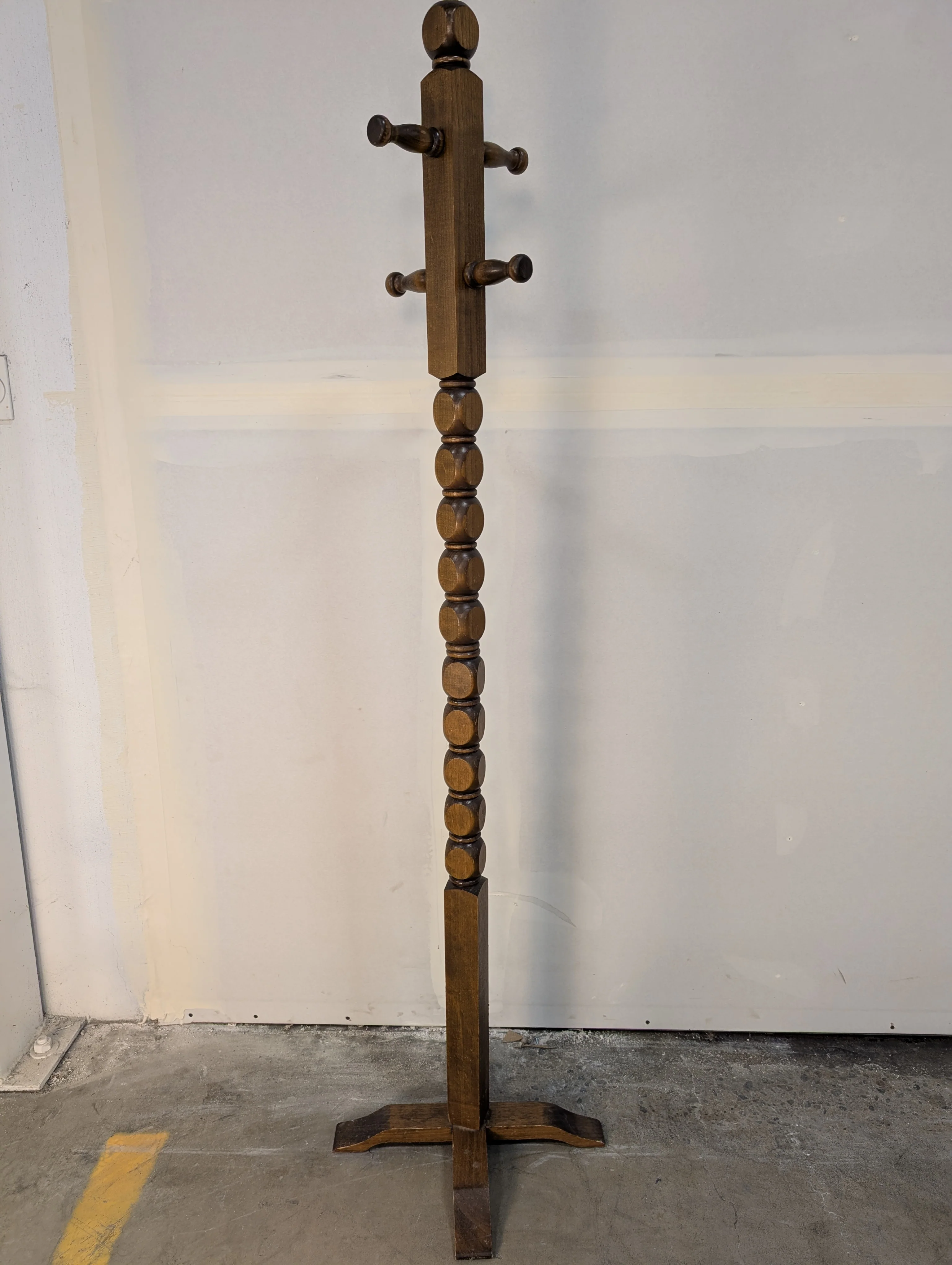 Vintage Turned Hardwood Coat Rack Hall Tree - Image 3