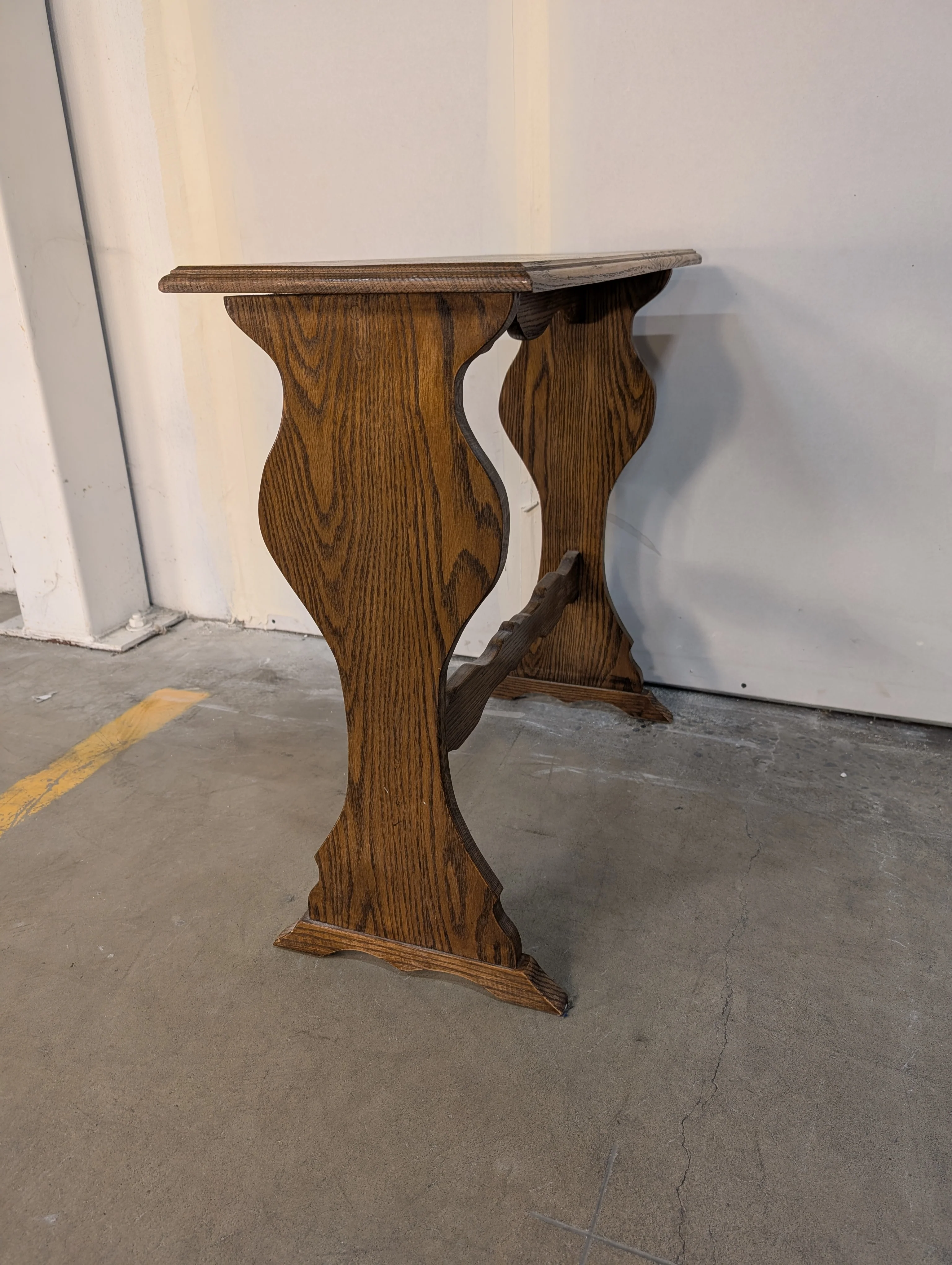 Rustic Wooden Accent Table with Scalloped Stretcher - Image 2