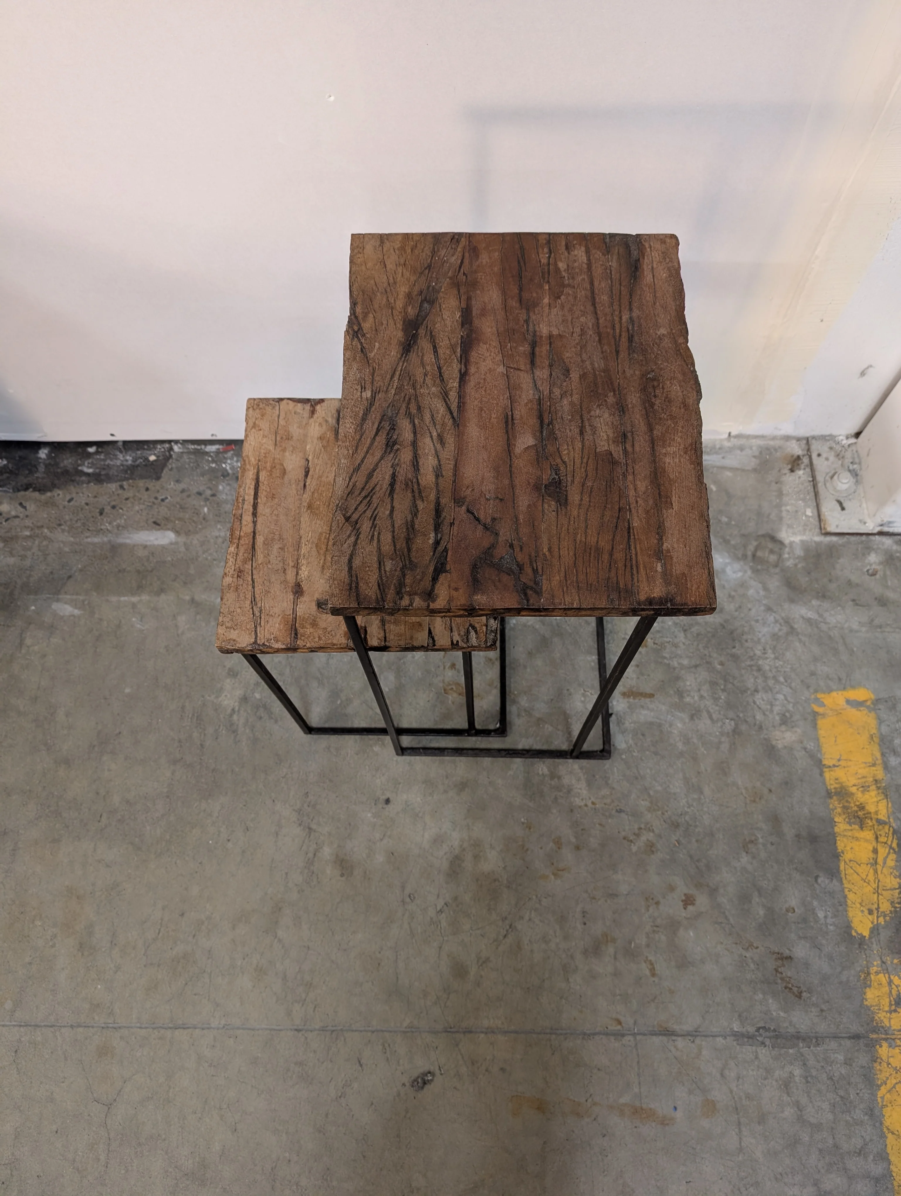 Pair of Industrial Wood & Metal Nesting Side Tables - Image 2