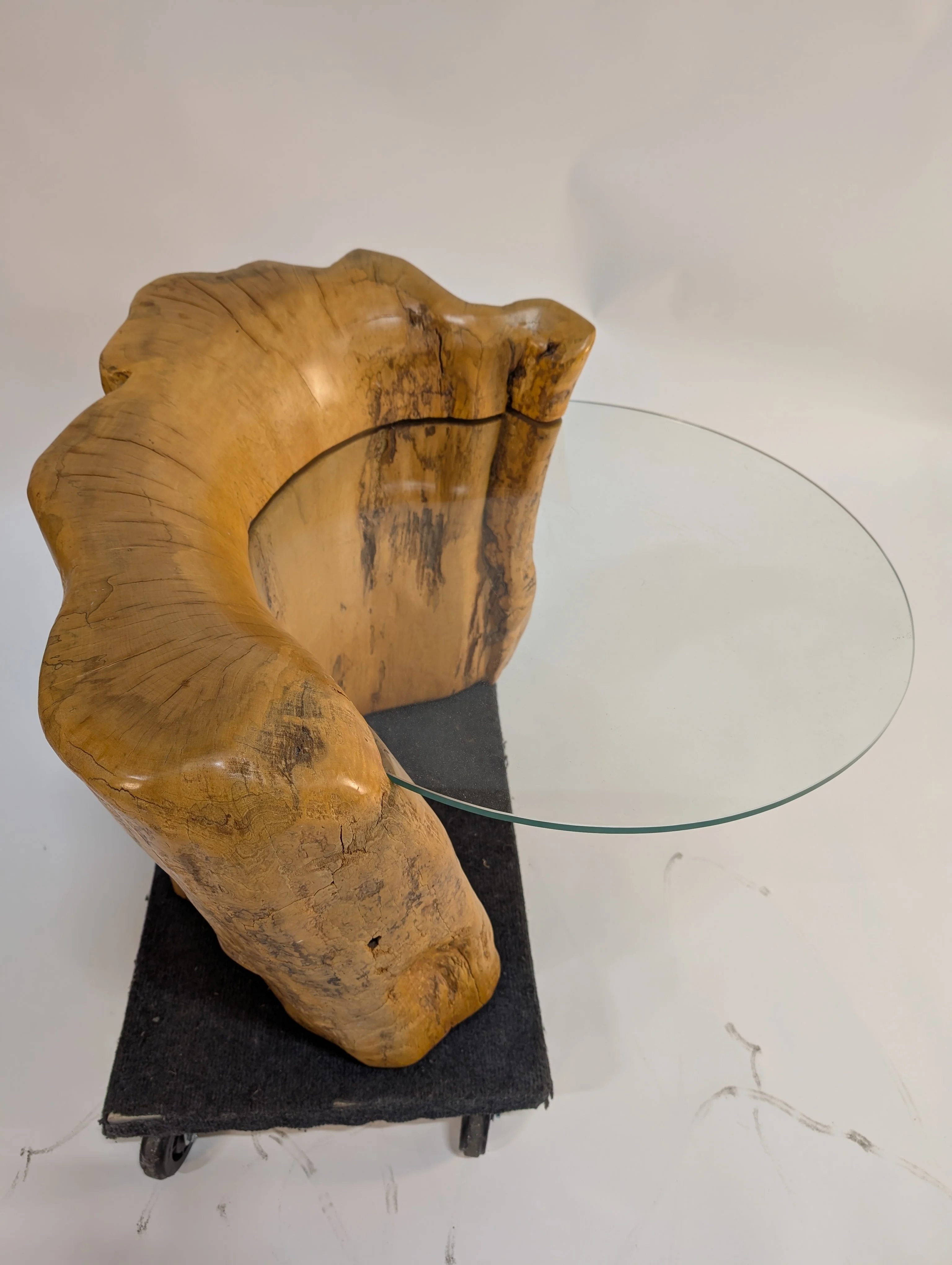 Rustic Live Edge Wood Coffee Table with Round Glass Top