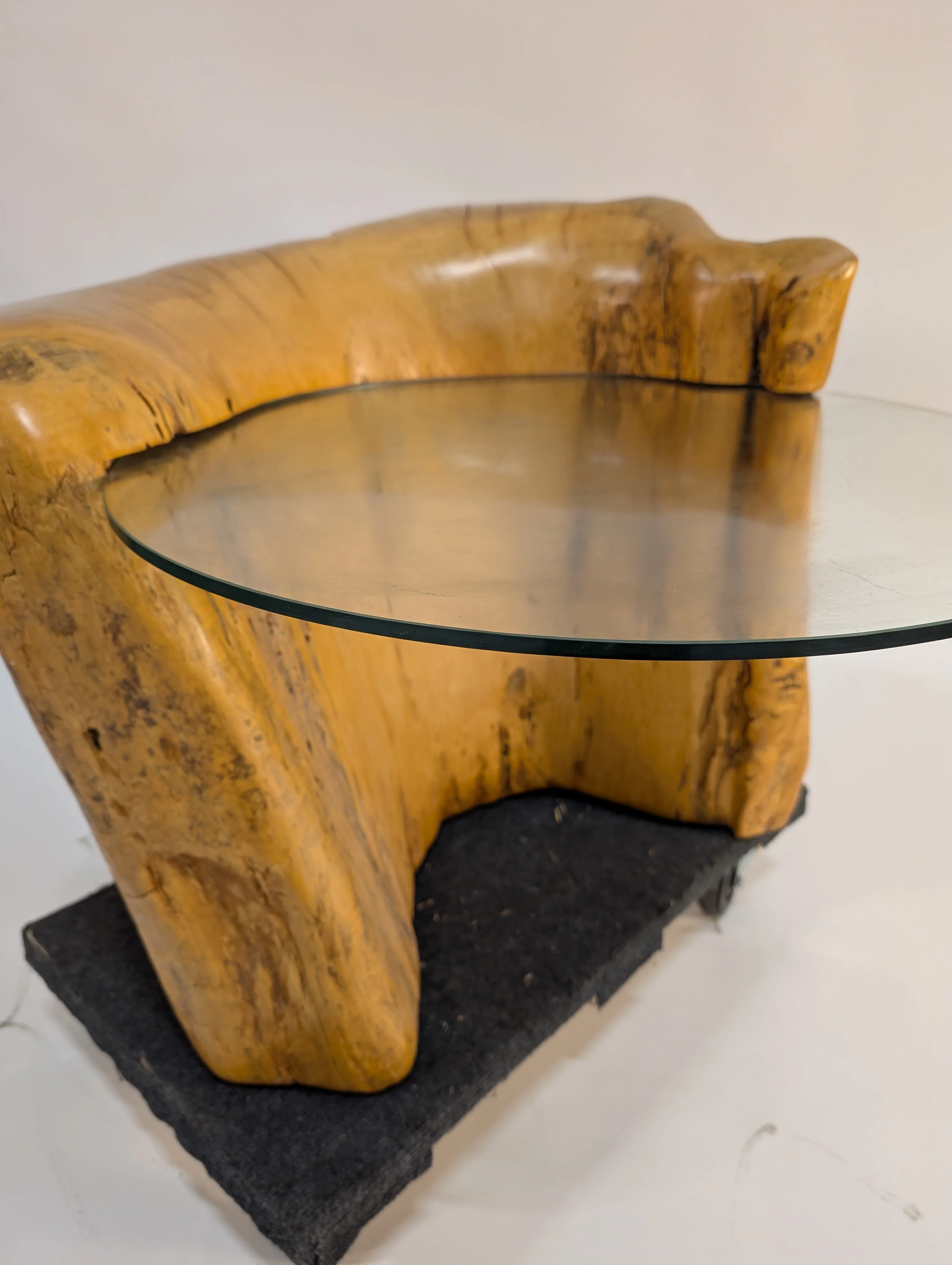 Rustic Live Edge Wood Coffee Table with Round Glass Top - Image 10