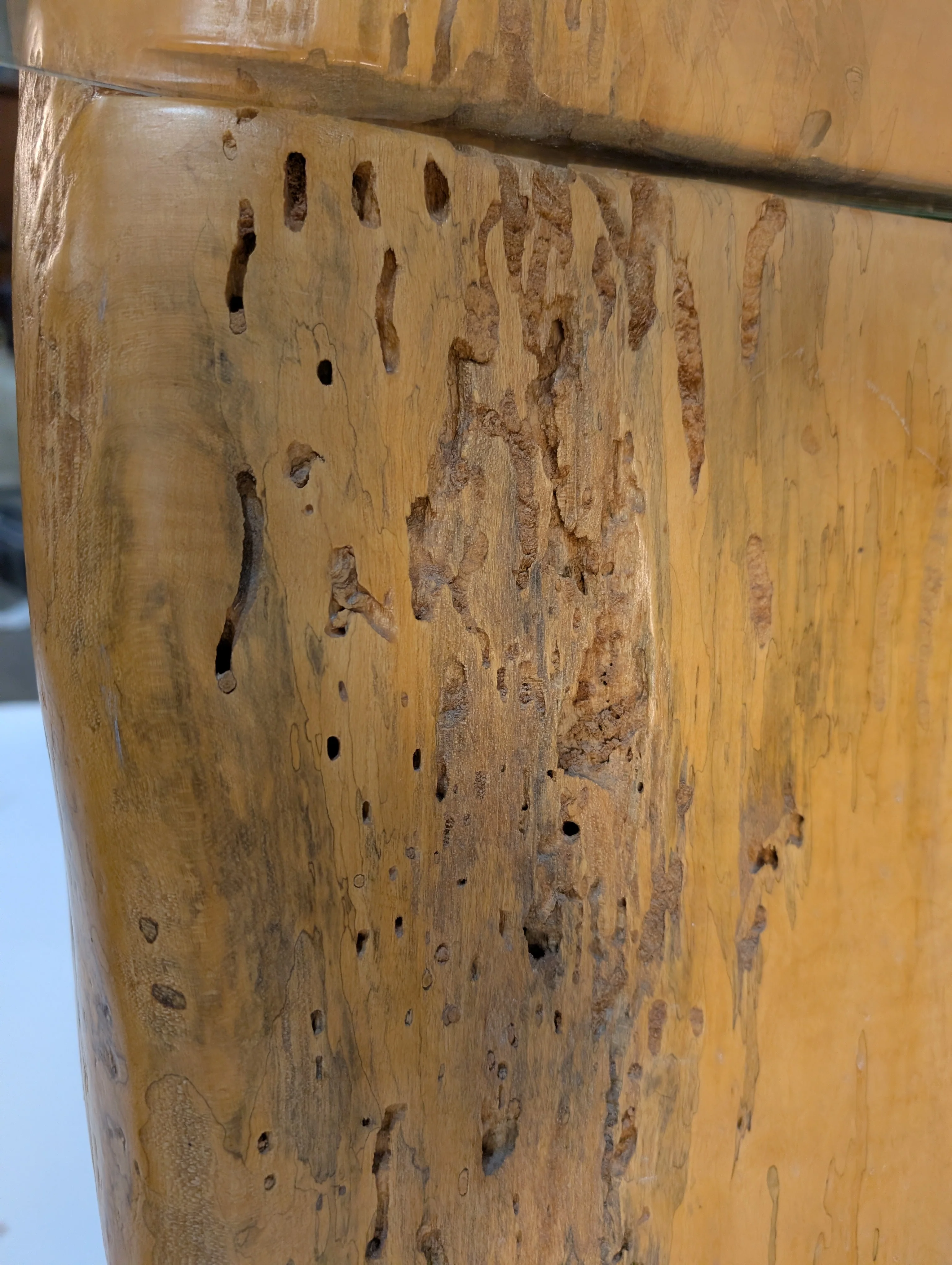 Rustic Live Edge Wood Coffee Table with Round Glass Top - Image 11