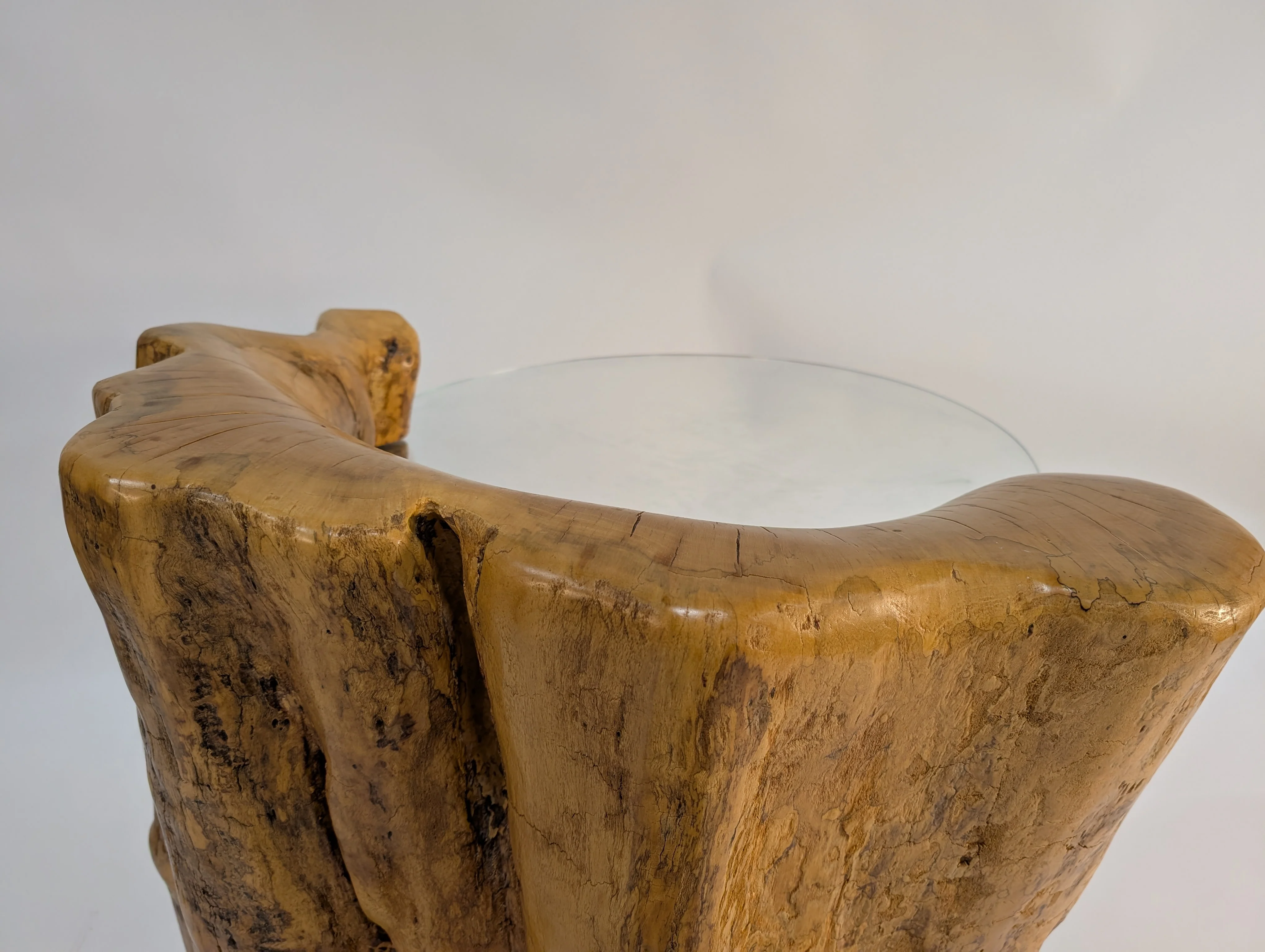 Rustic Live Edge Wood Coffee Table with Round Glass Top - Image 12