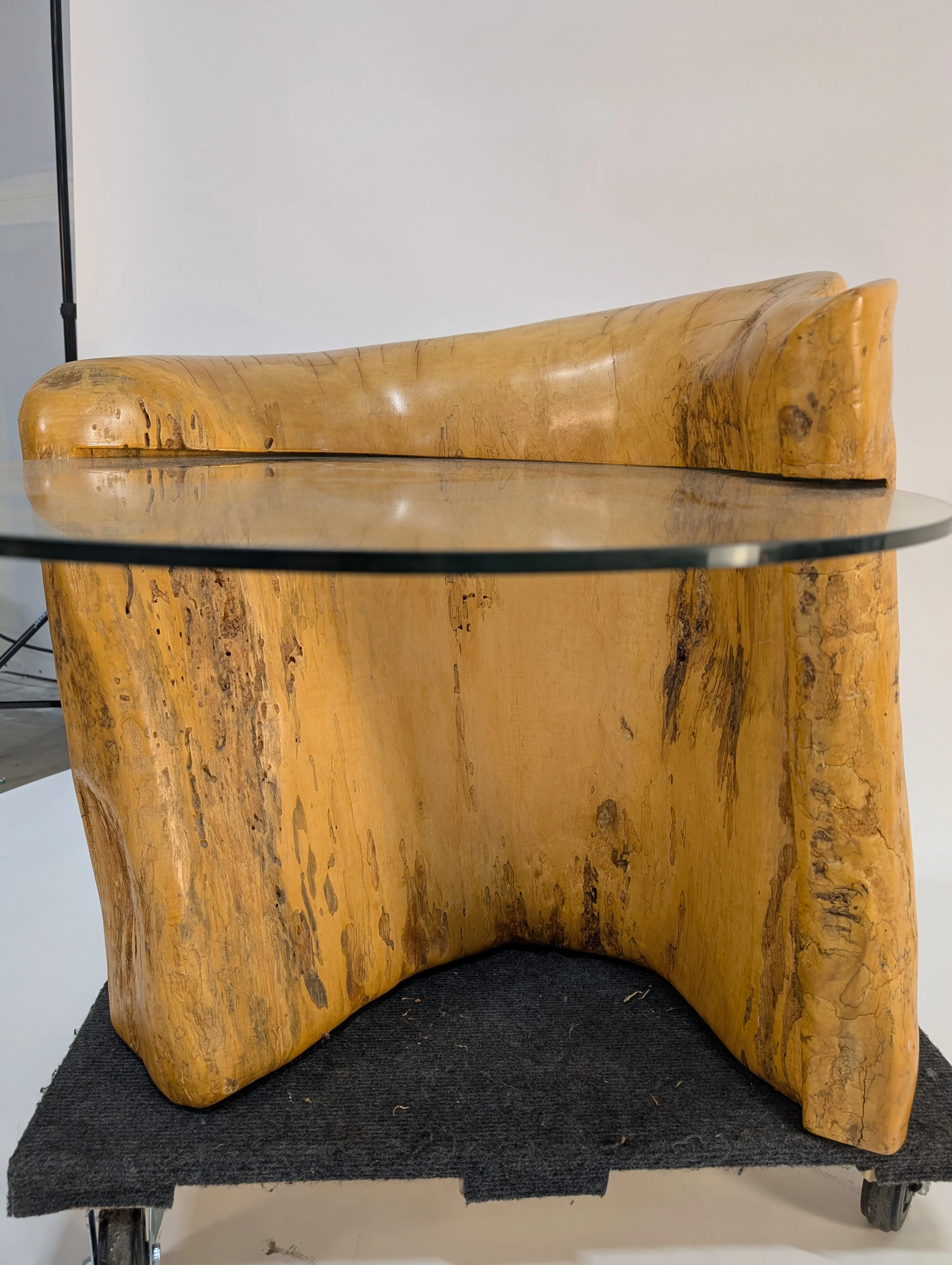 Rustic Live Edge Wood Coffee Table with Round Glass Top - Image 4