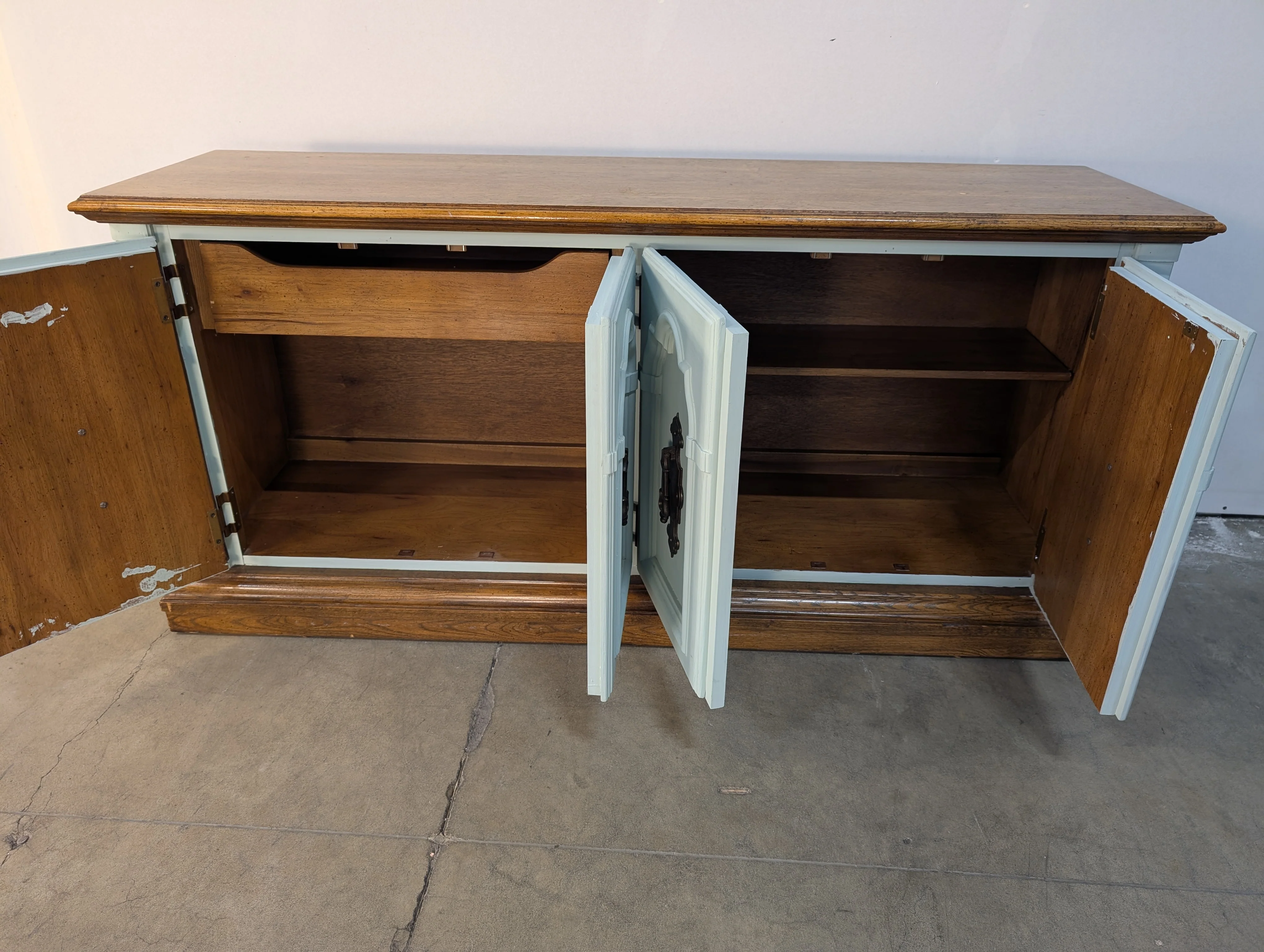 Charming Aqua Painted Wood Sideboard Buffet Cabinet - Image 4