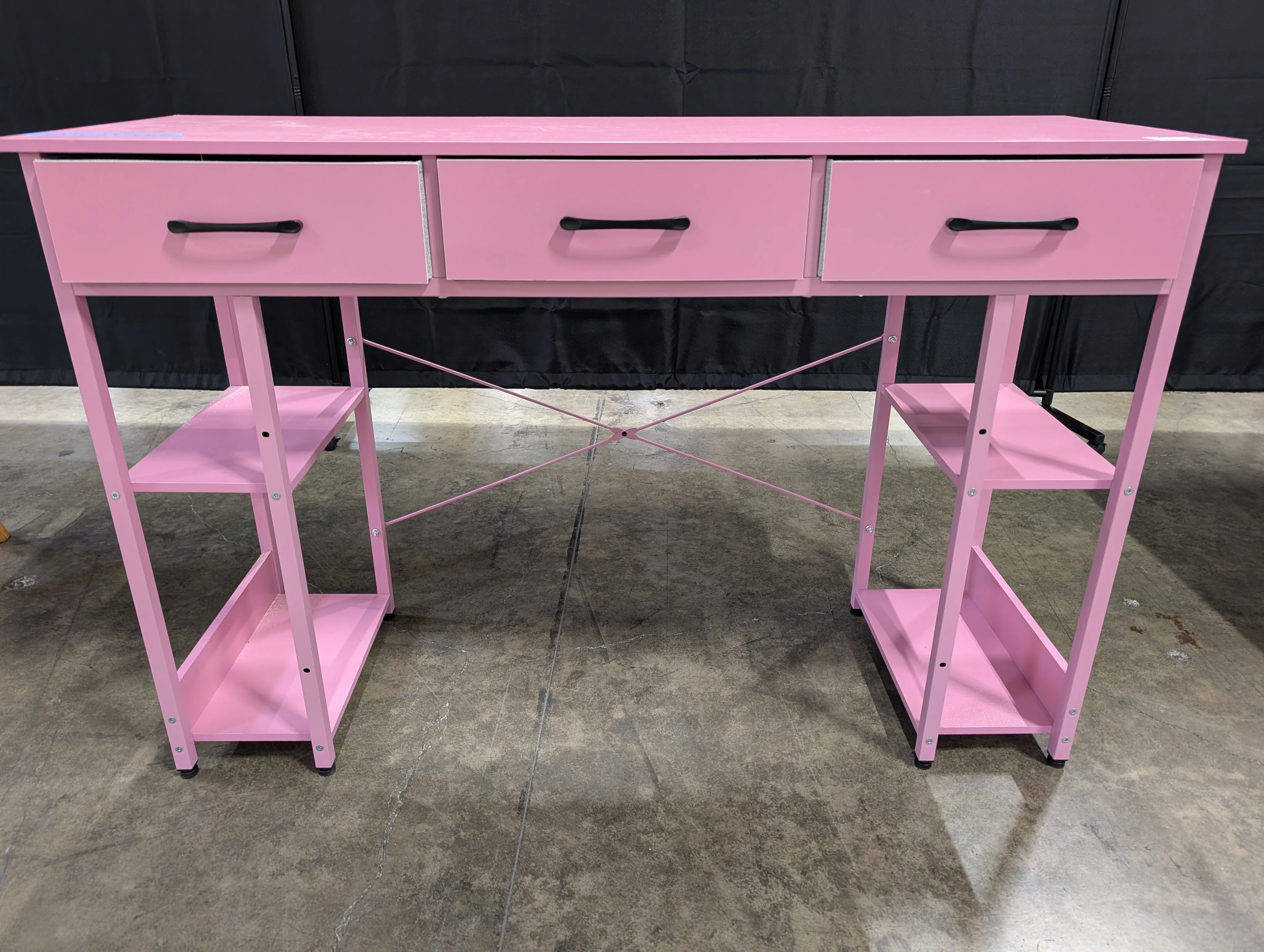 Vibrant Pink Study Desk with Three Drawers and Side Shelves