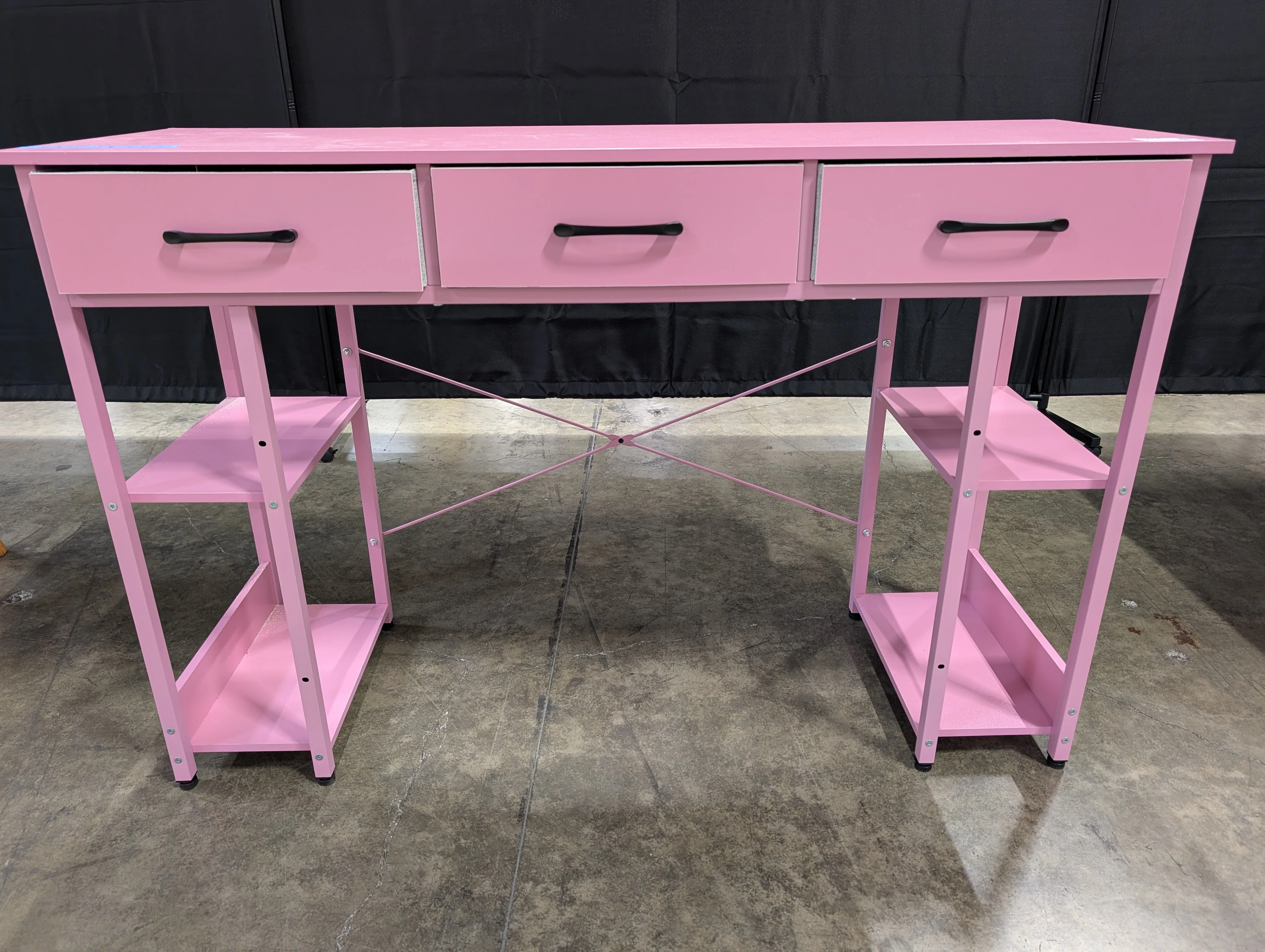 Vibrant Pink Study Desk with Three Drawers and Side Shelves - Image 2