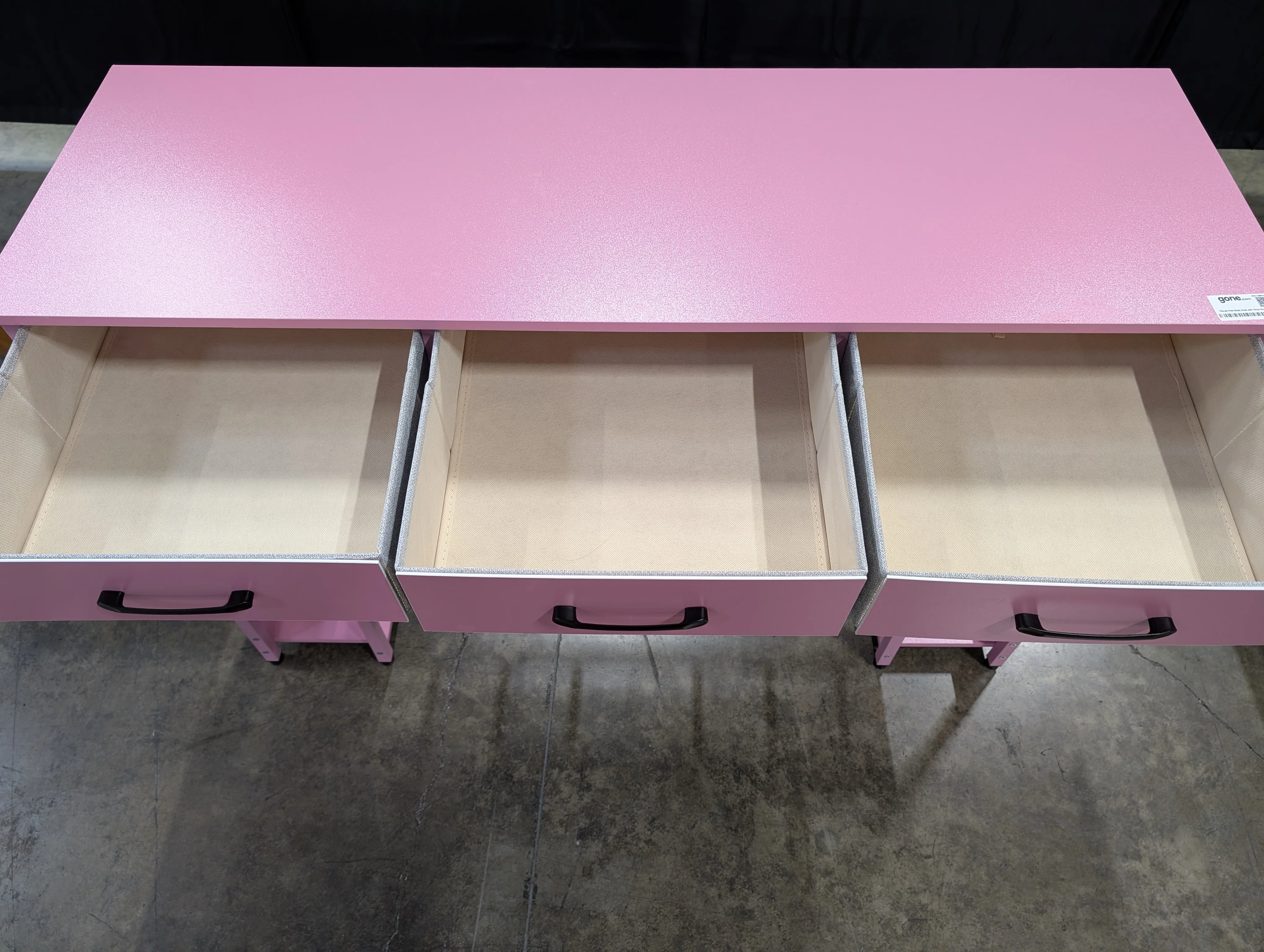 Vibrant Pink Study Desk with Three Drawers and Side Shelves - Image 3