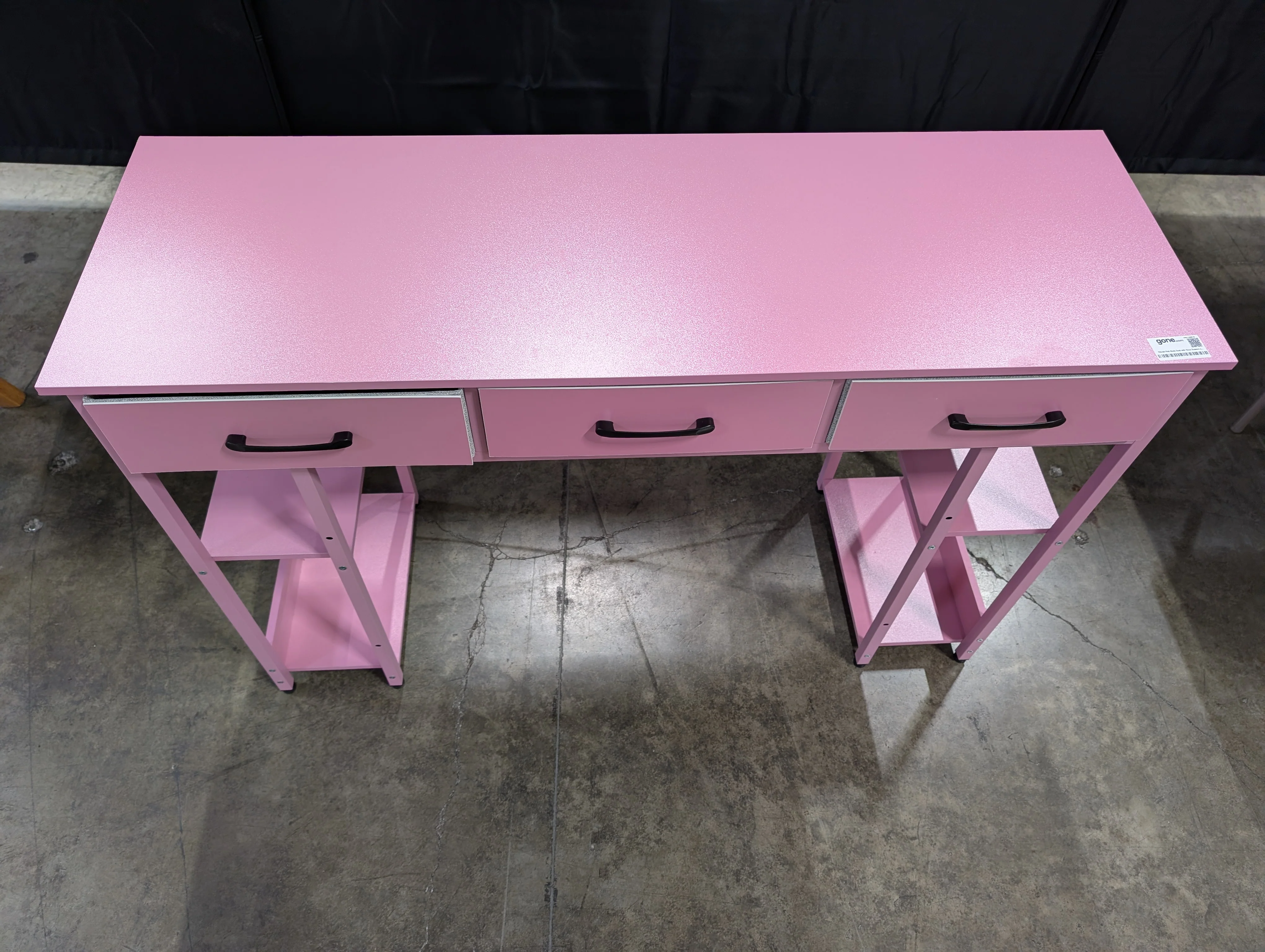 Vibrant Pink Study Desk with Three Drawers and Side Shelves - Image 4