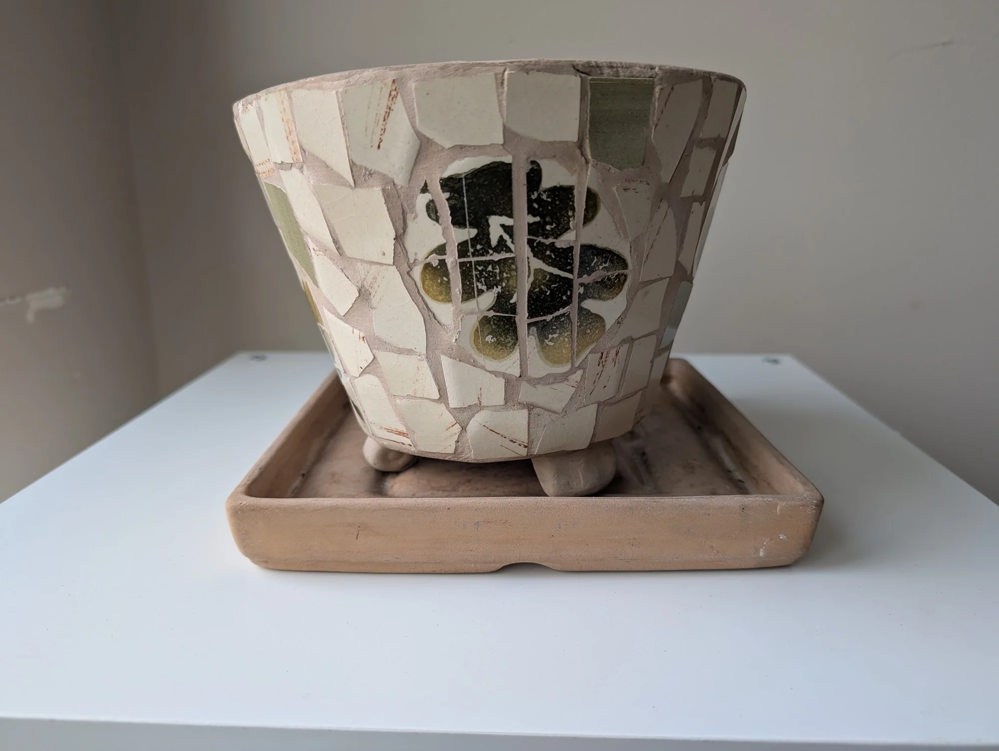 Handcrafted Mosaic Footed Planter Pot with Terracotta Saucer