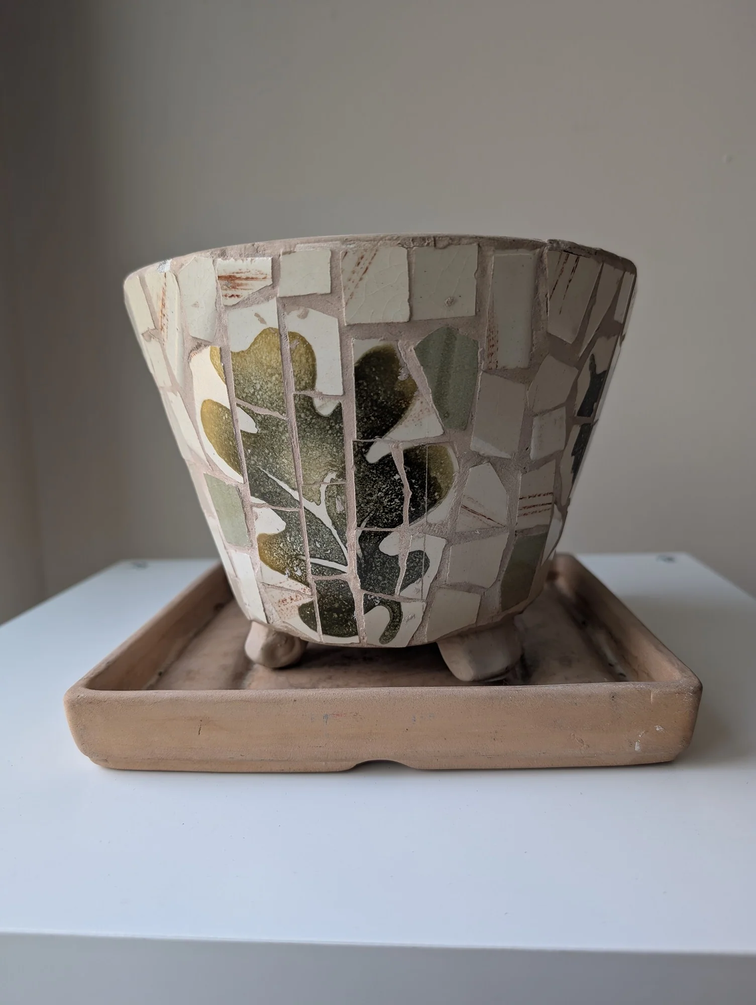 Handcrafted Mosaic Footed Planter Pot with Terracotta Saucer - Image 3