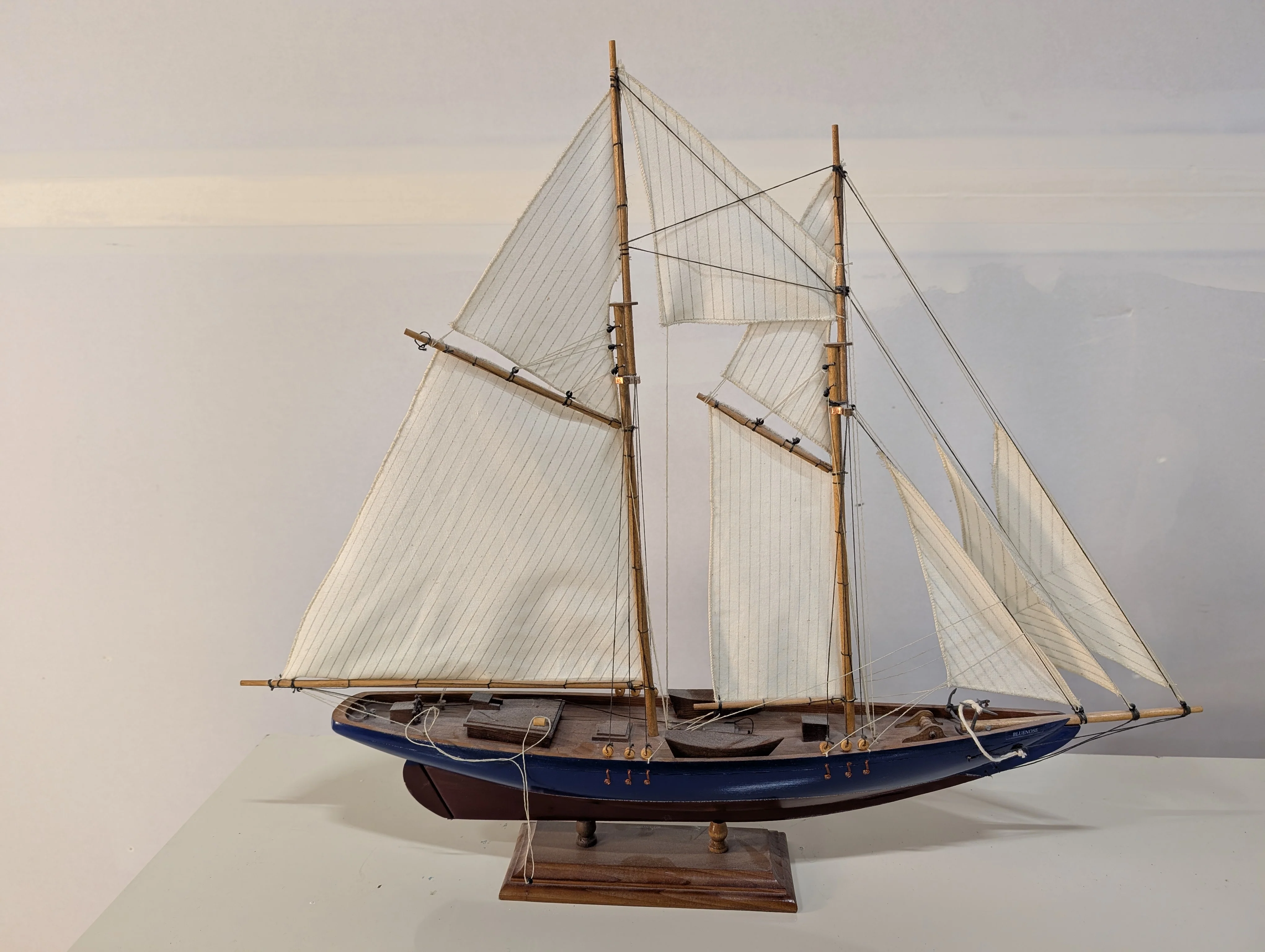 Detailed Wooden Sailboat Model Nautical Display Decor - Image 5