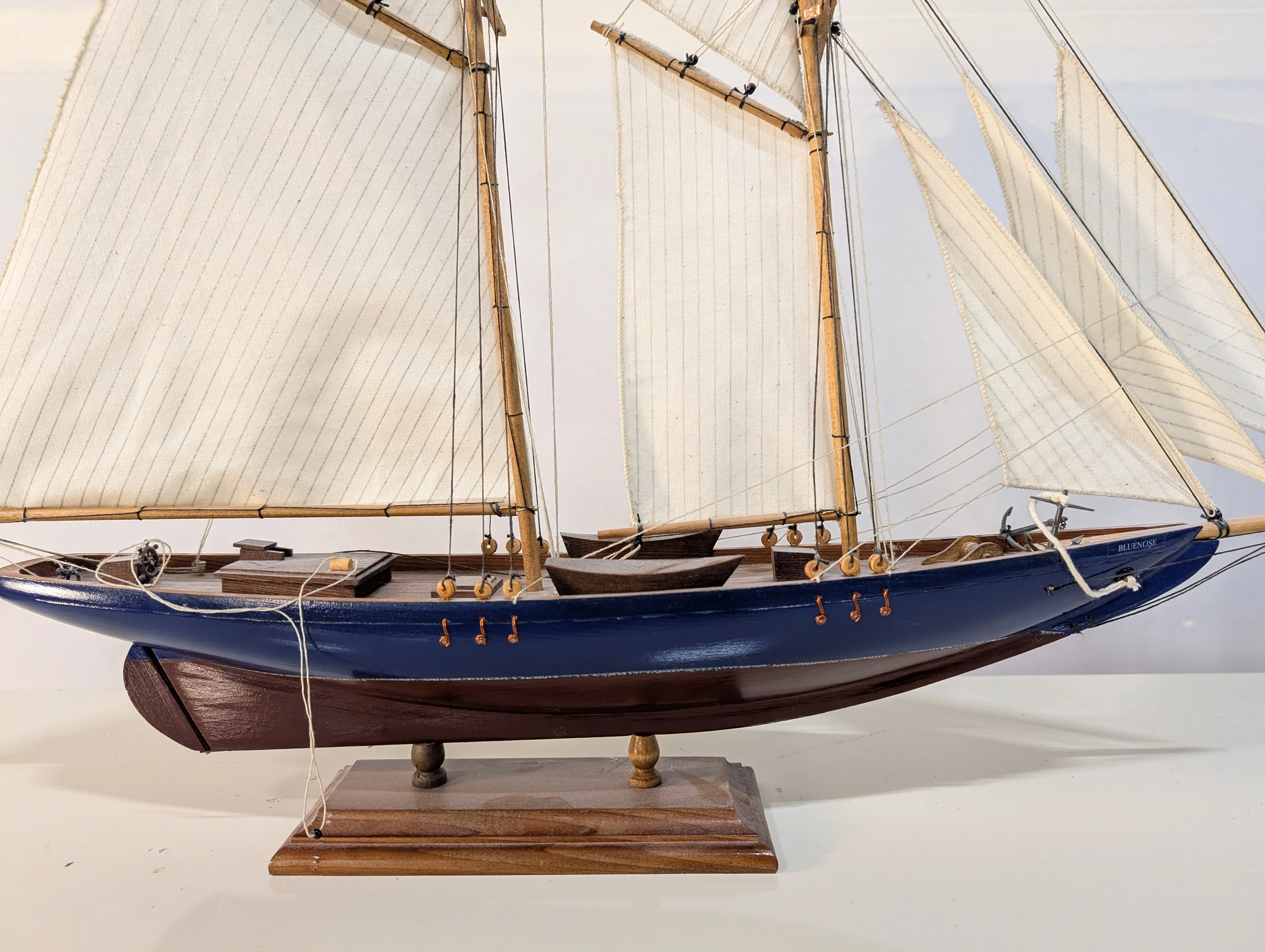 Detailed Wooden Sailboat Model Nautical Display Decor - Image 6