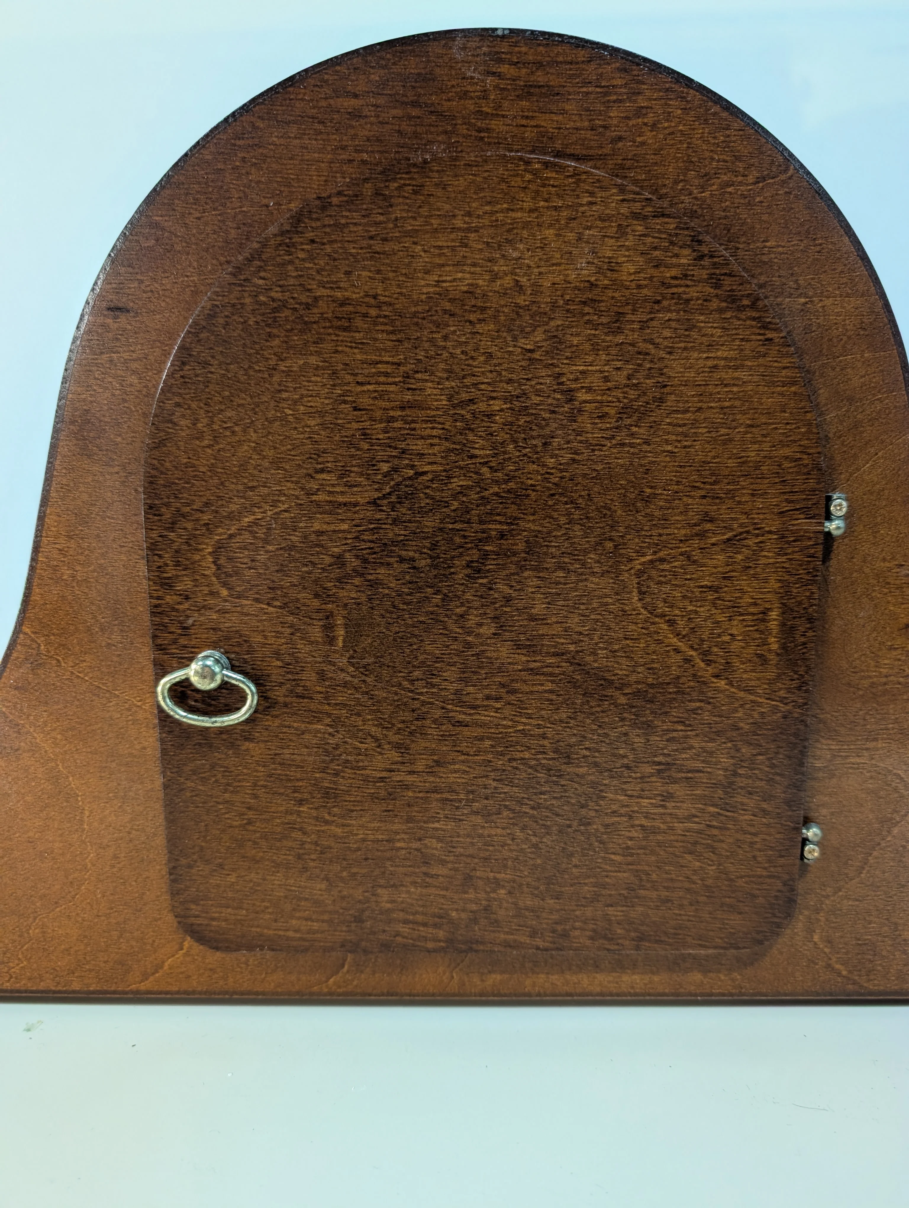 Curved Dark Wood Table Clock with Brass Tone Bezel - Image 8