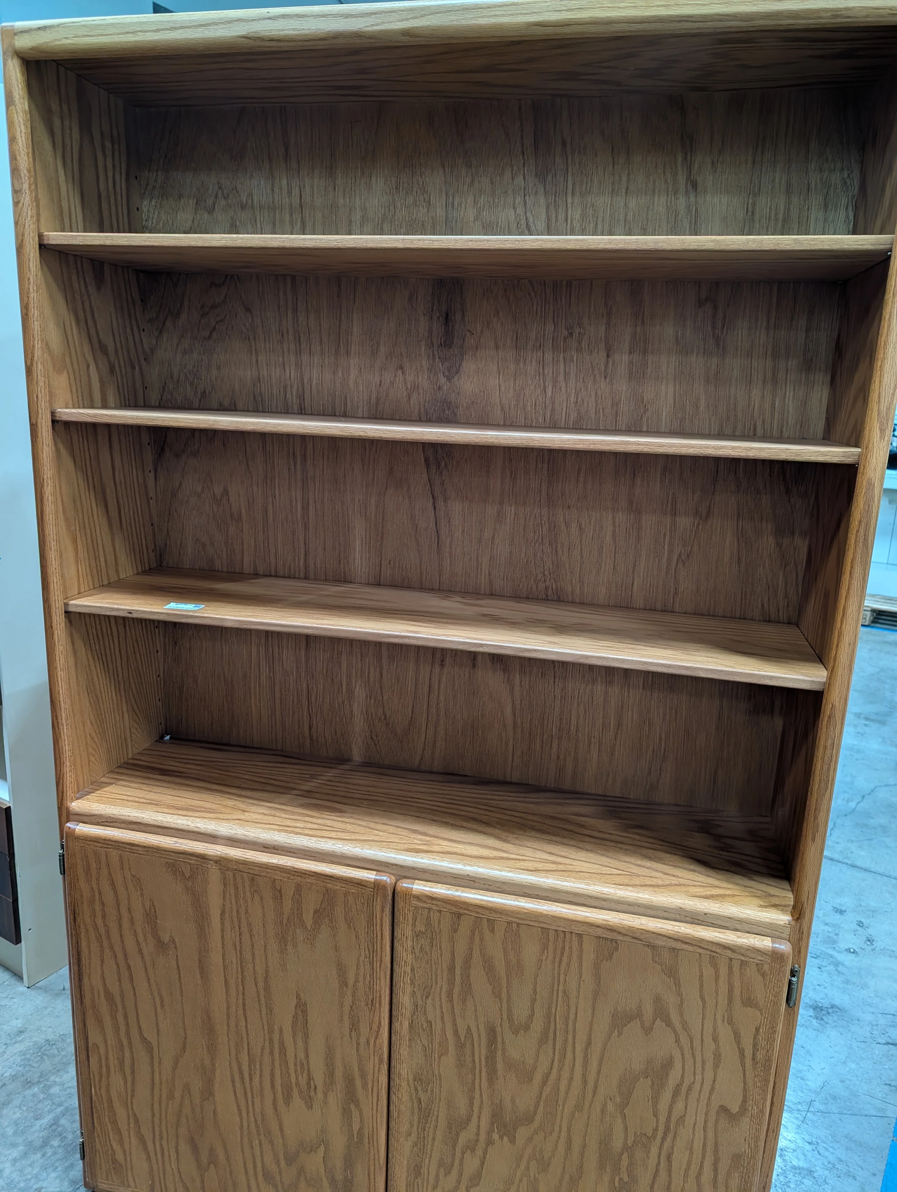 Large Oak Wood Bookcase with Storage Cabinet