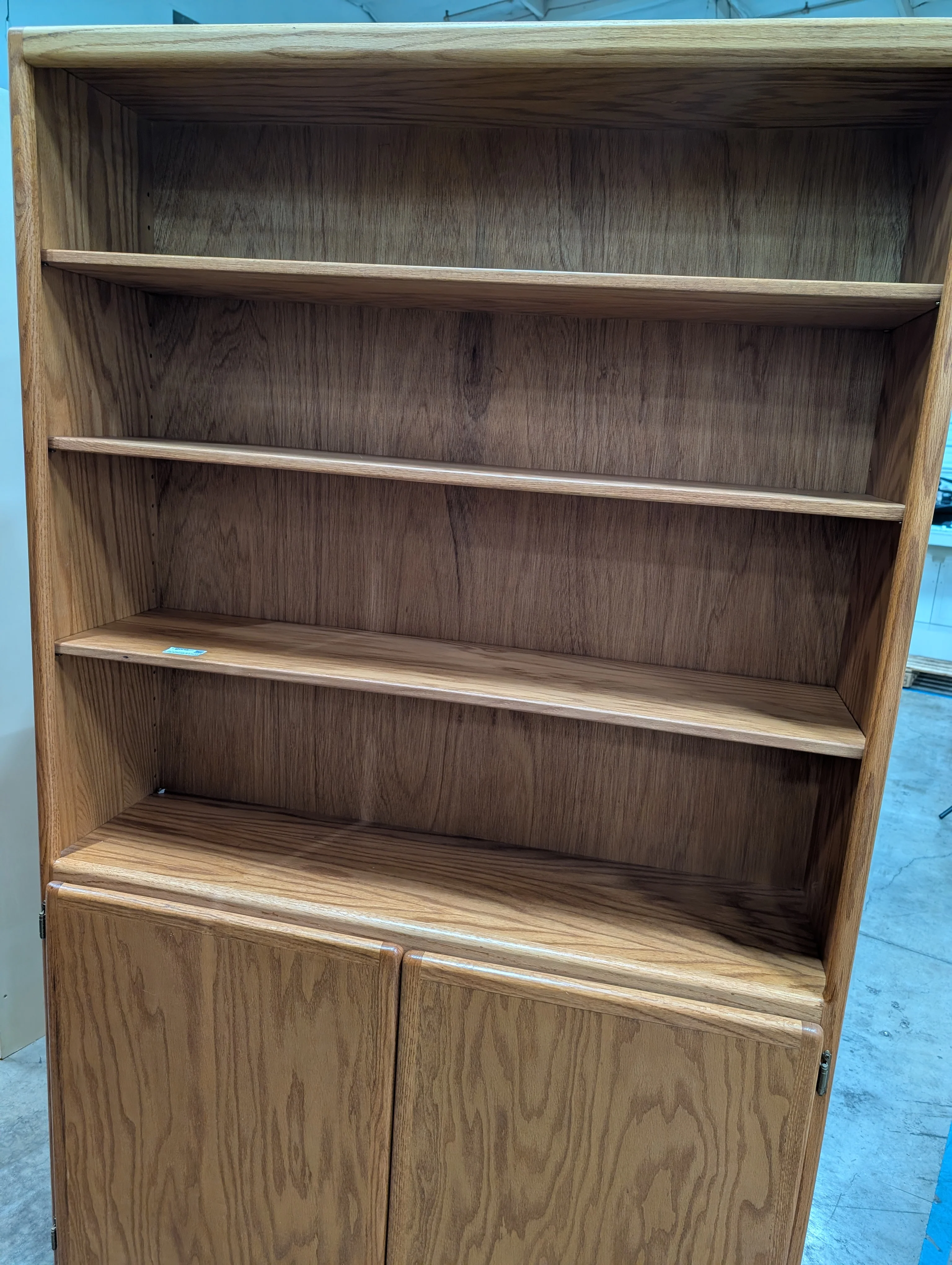 Large Oak Wood Bookcase with Storage Cabinet - Image 2