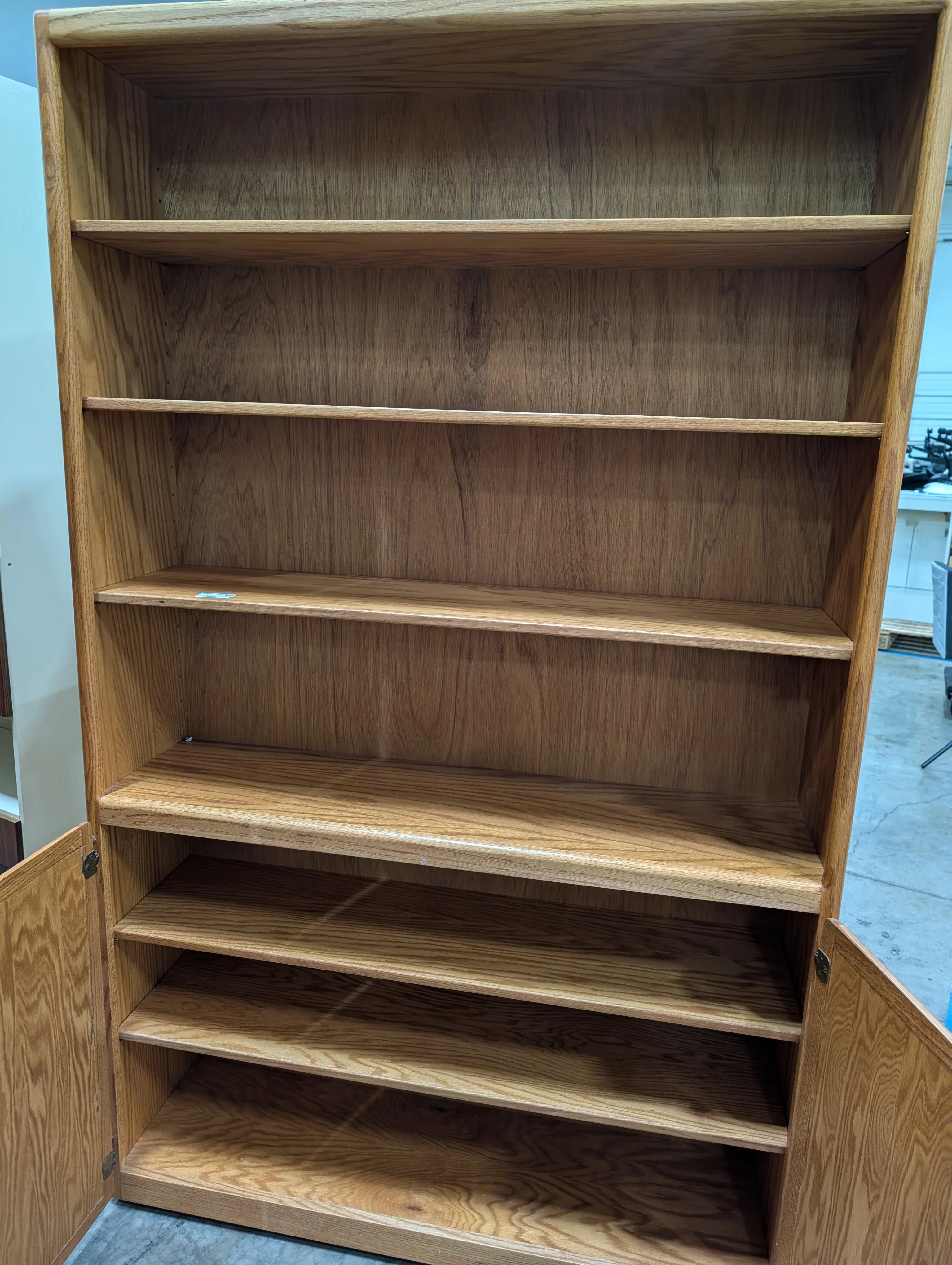 Large Oak Wood Bookcase with Storage Cabinet - Image 3