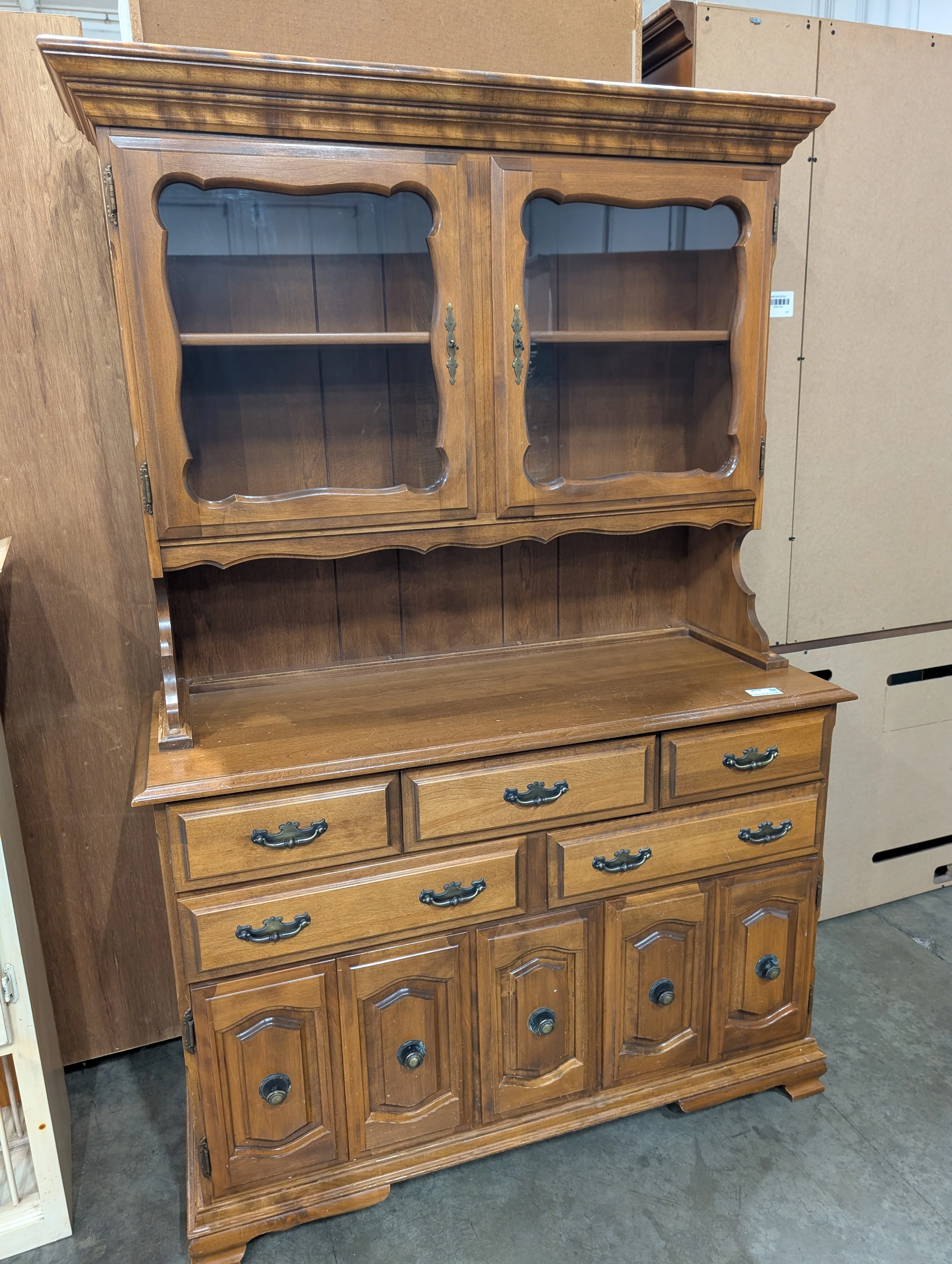 Traditional Wood Display Hutch with Glass Doors and Storage